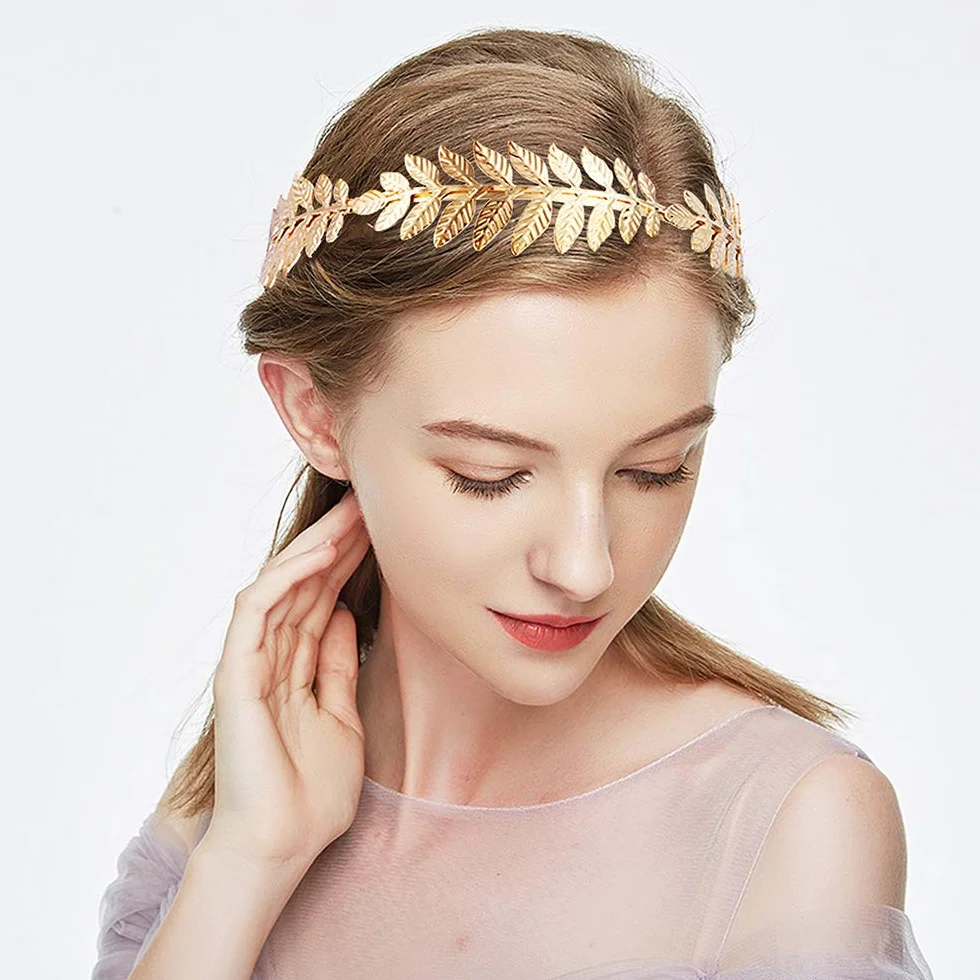 Corona di alloro dorato fatto a mano per sposa fascia greca romana acconciatura capelli corona donna accessori diadema retrò