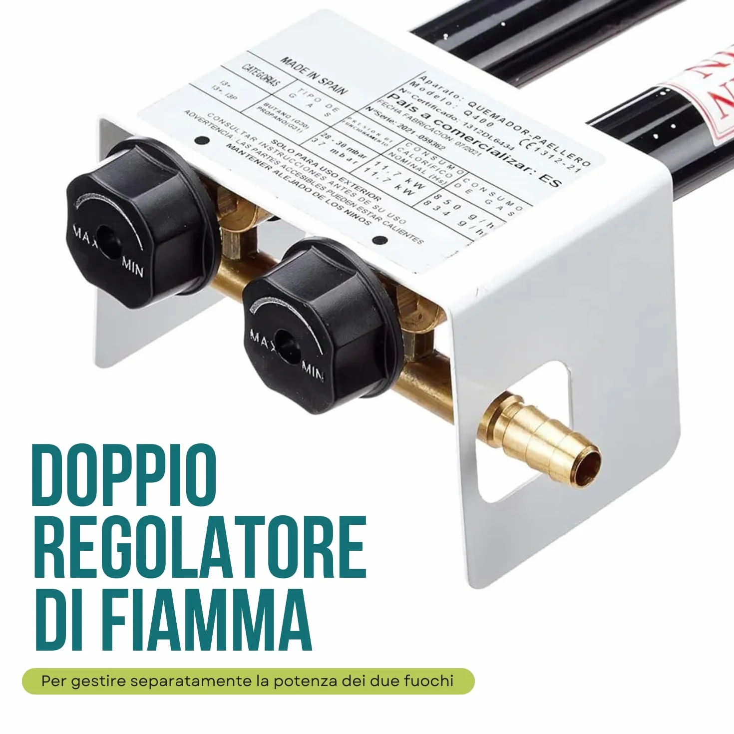 PALUPLUS Bruciatore a Gas per Padelle o Paellera, Diametro 40 cm, Bruciatore a 2 Fuochi in Acciaio Smaltato con Doppio Regolatore Fiamma, Adatto a padelle da 30 a 60 cm, Potenza 11,4 Kw -4000F