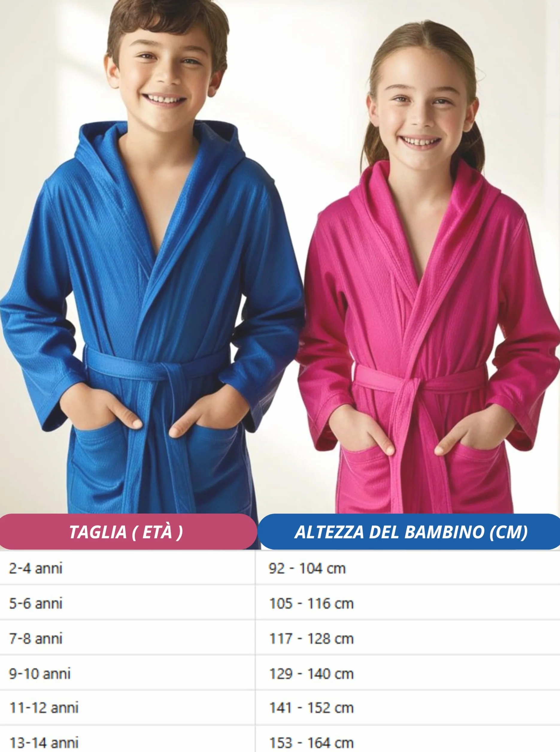 Accappatoio Bambino Microfibra con Cappuccio Tasche Cintura 4-14 Anni