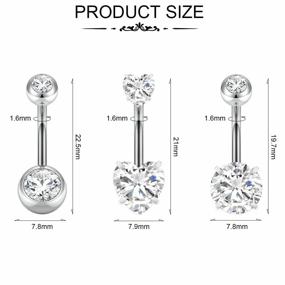 Aucuu Piercing Ombelico 14G Acciaio Chirurgico 1.6mm Sterile Banana Curved Barbell Cristallo Palla Gioielli Pancia Donne 12mm