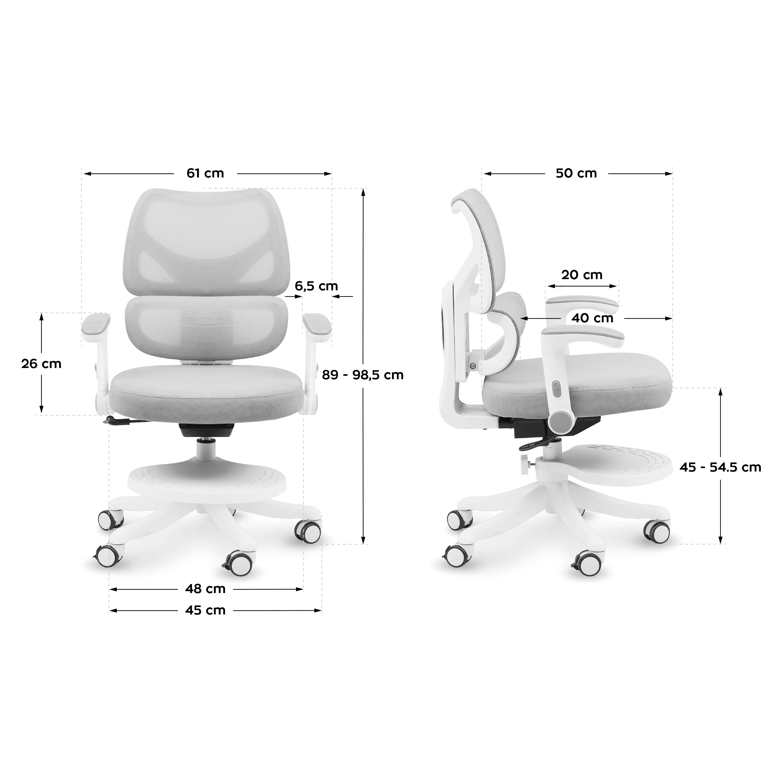 MARK ADLER Junior 5.3 – Supporta la postura durante studio e compiti – Ideale per cameretta bambini e ragazzi – Cresce con il bambino fino a 175 cm – Stabilità e comfort quotidiano – Grigo