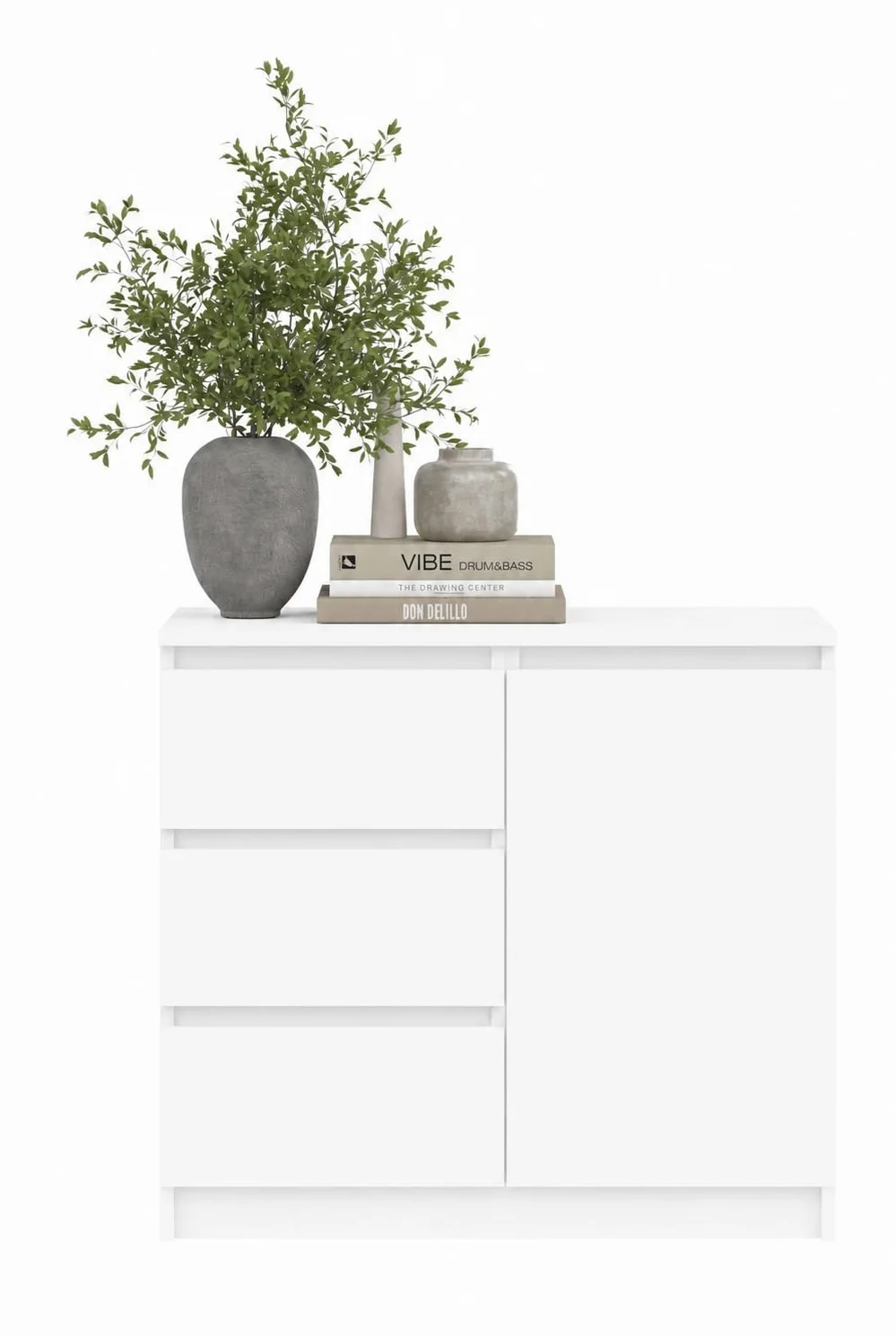Cassettiera moderna credenza multiuso per camera da letto, corridoio, soggiorno, ufficio, bianco, 80 x 97 x 40 cm, 1 ante 3 cassetti)