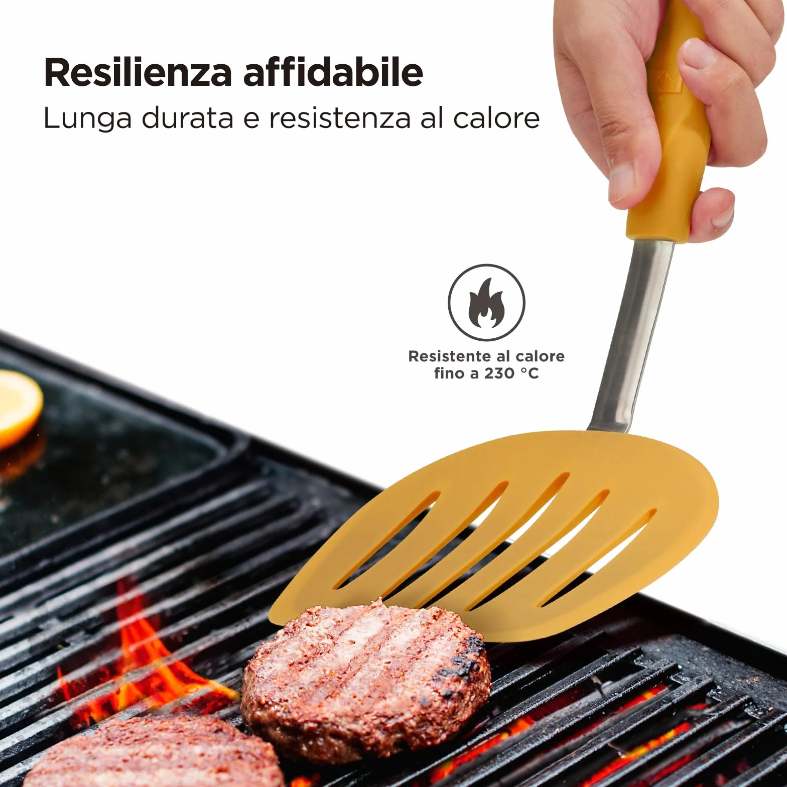 Spatola per pancake in silicone platinico Kitchen Mama WALTZGRIP resistente al calore acciaio inossidabile Giallo