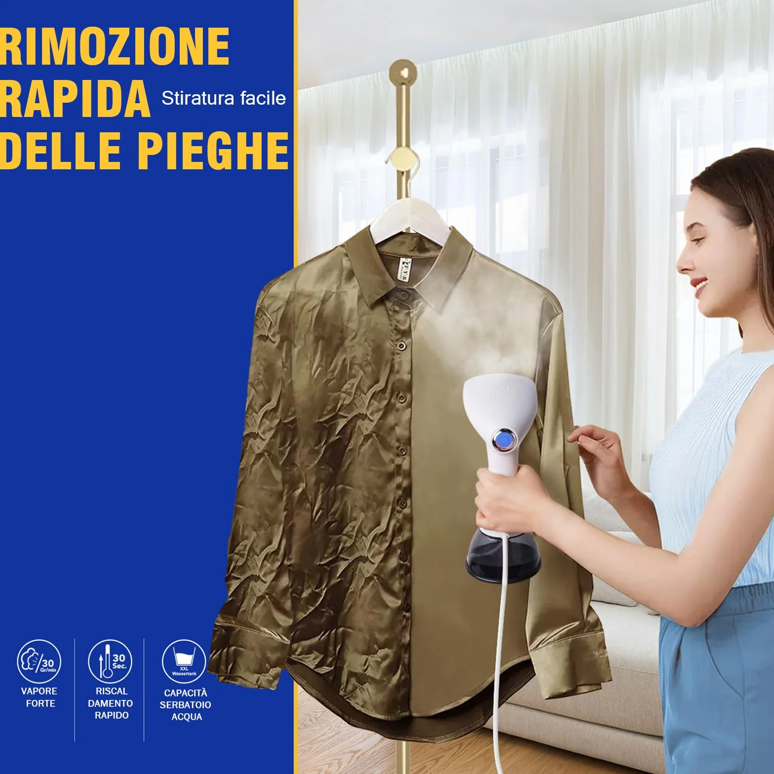 Rolipo Ferro Stiratore Verticale per Abiti, Stiratore a Vapore Portatile da 30g/min, Serbatoio da 400ml, Piastra di Terza Generazione, per Casa, Ufficio e Viaggio