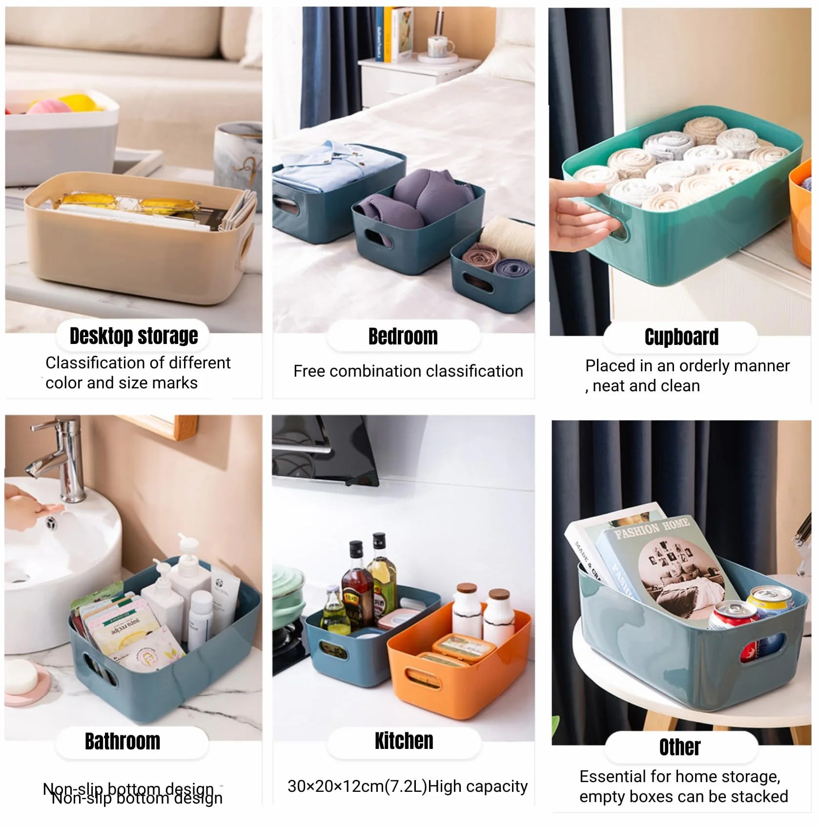 Cestini Portaoggetti Plastica con Manici Contenitori Armadio Organizer Cucina Bagno Cosmetici Bianco 25x17x10cm 6 Pack