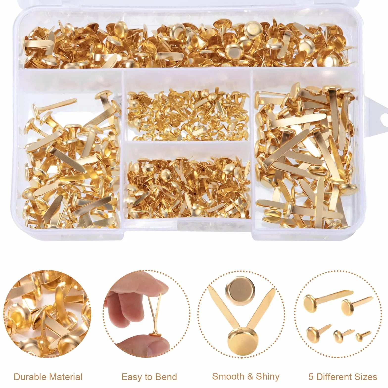 500 Pezzi Mini Fermacampioni, Scrapbooking Brads, Metallo Elementi di Fissaggio in Carta Piccoli con Casella per Album di Ritagli di Artigianale DIY, 5 Specifiche