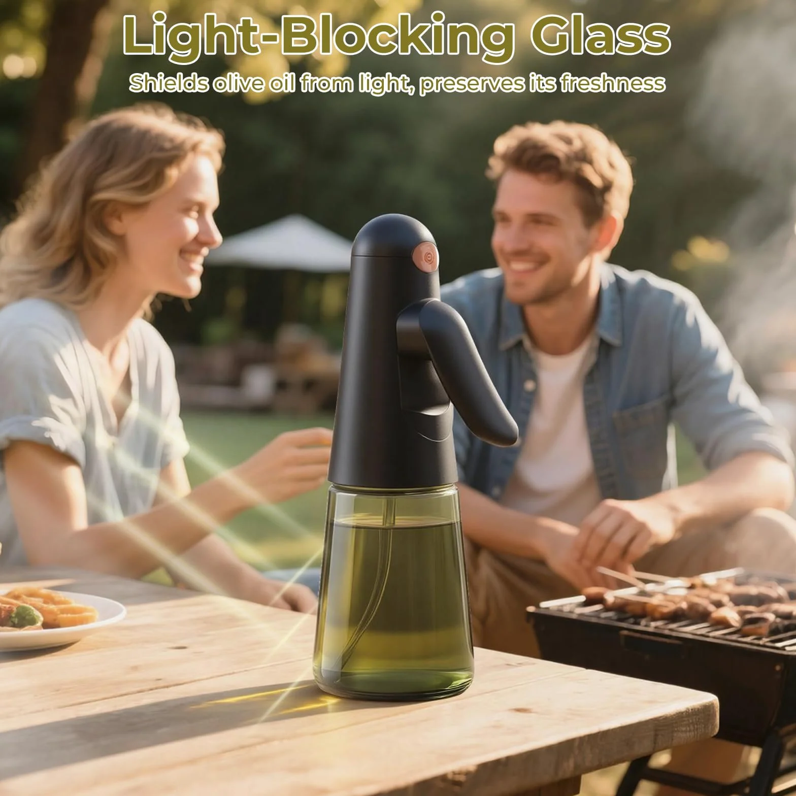 Euqvunn Spruzzino Olio per Friggitrice ad Aria 200ml Vetro Anti-Luce Design Anti-Fuga 360° Oliera Spray Cucina con Pennello Nero