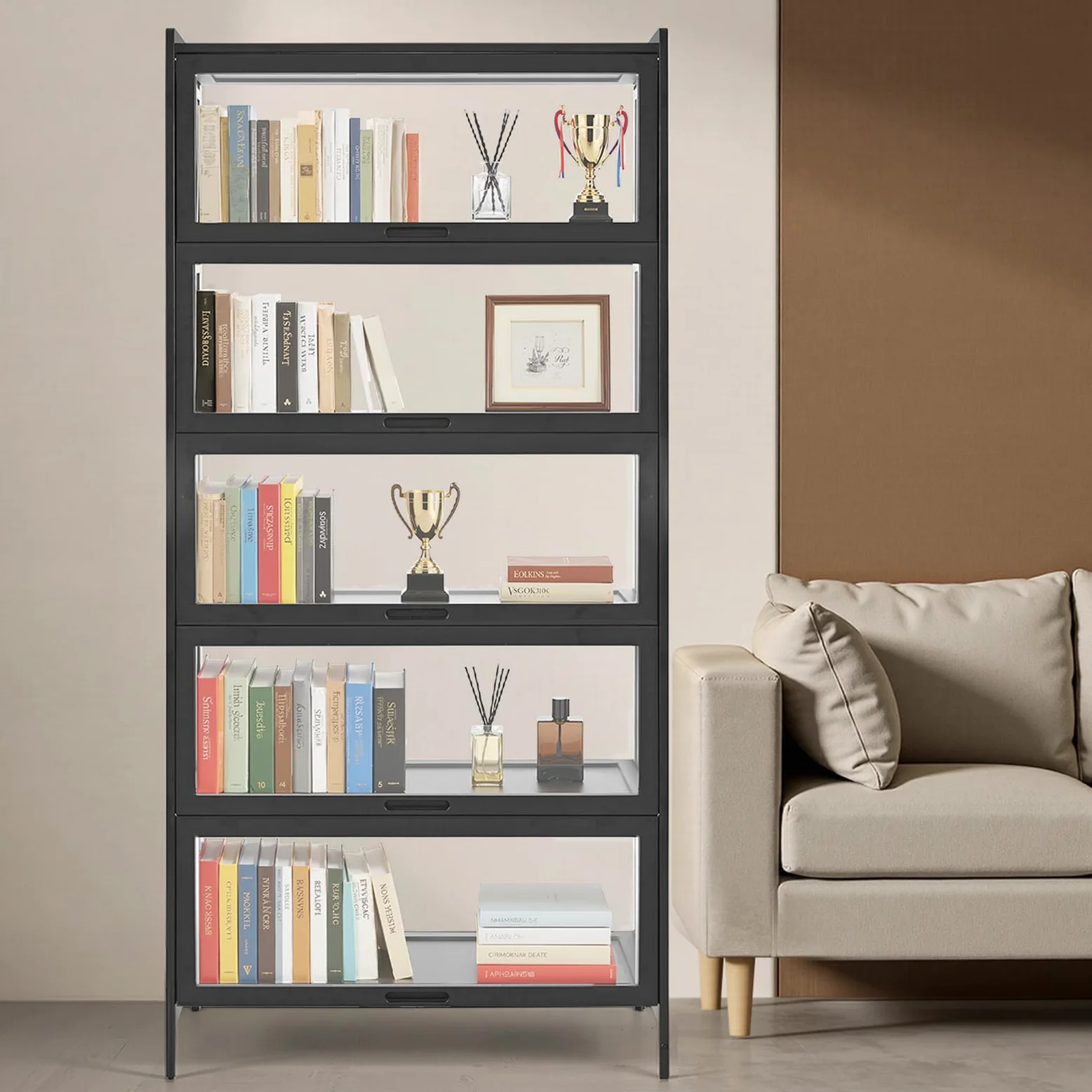 VEVOR Vetrina con Ante in Acrilico, Vetrina per Oggetti Curiosi a 5 Ripiani Alta 1720 mm, in Legno Naturale, per Giocattoli da Collezione, Libreria per Casa, Ufficio, Sala Giochi, Soggiorno