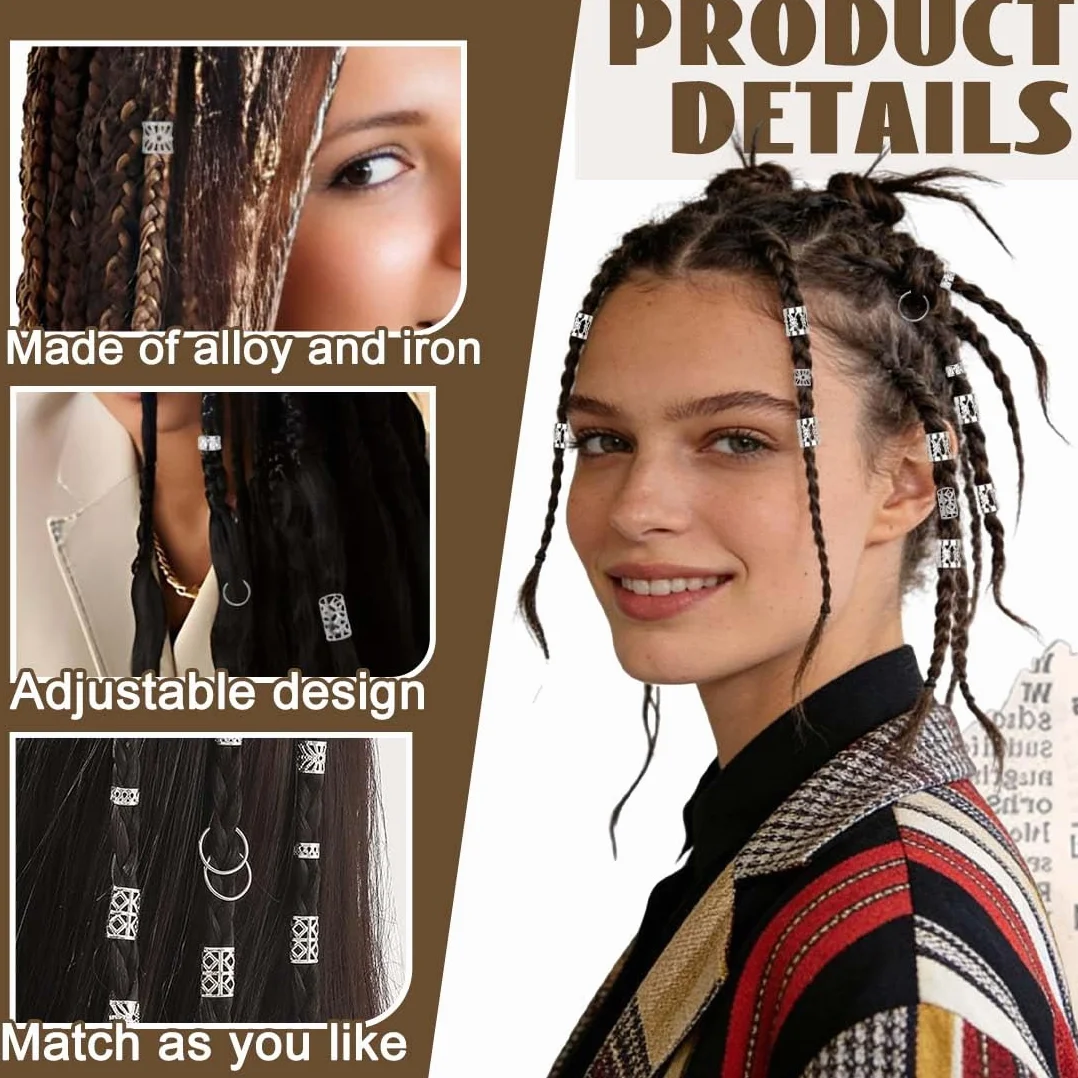 Anelli Per Capelli Clip A Spirale 80 Pezzi Dreadlocks Trecce Argento Accessori Decorativi