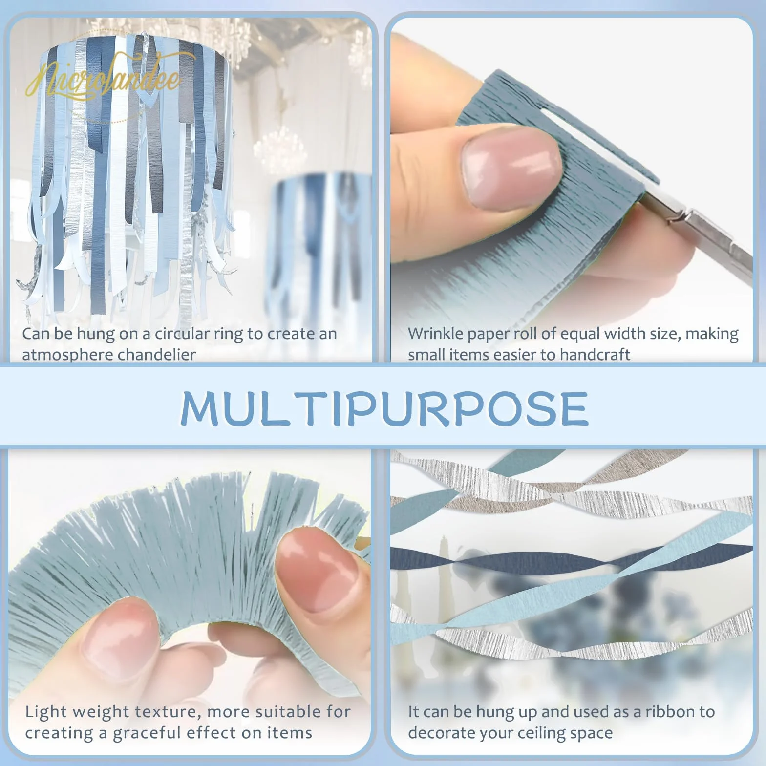 NICROLANDEE Carta Crespa Blu Polvere 5 Rotoli Decorazioni Matrimonio Compleanno Something Blue