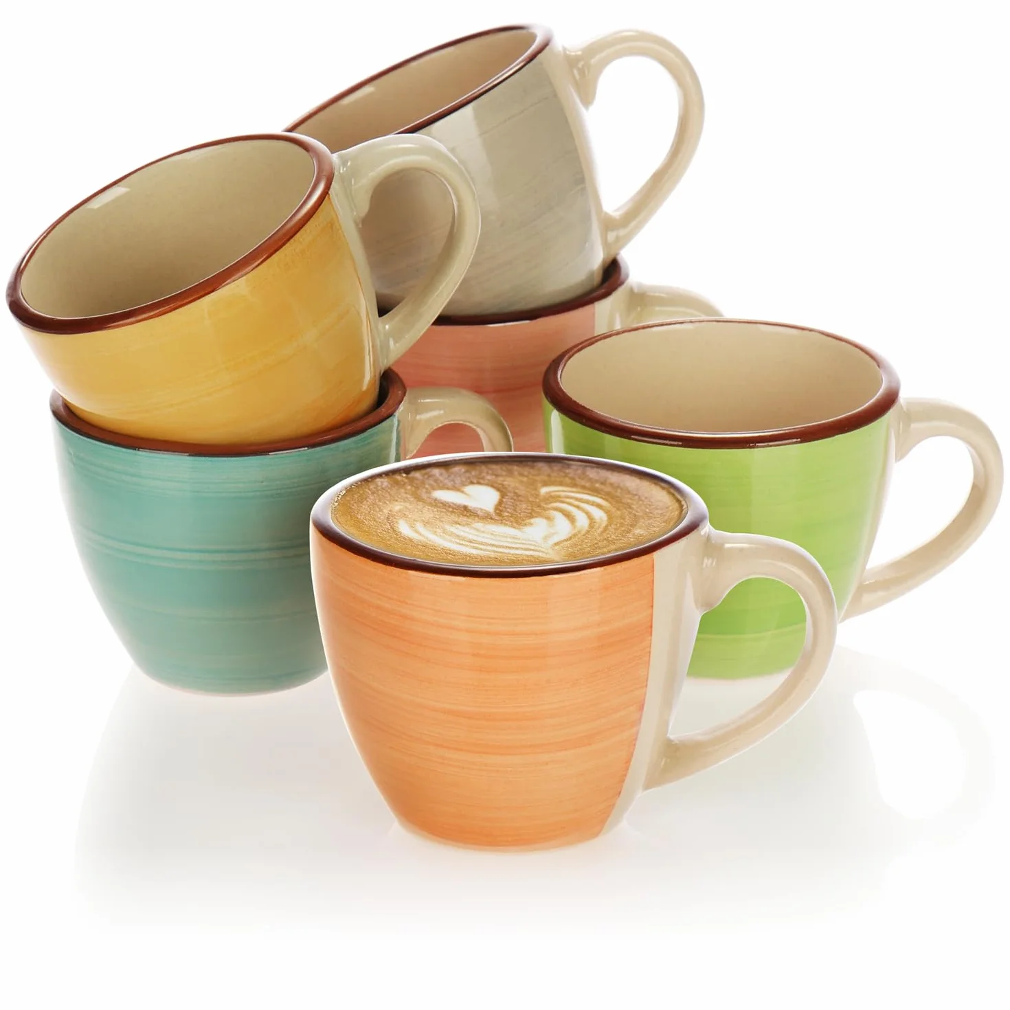 com-four® 6 tazzine da caffè espresso in ceramica fino a 125 ml - tazzine da moka colorate - tazzine da caffè piccole fatte a mano per espresso, moka (06 pezzi - verde/arancio/rosa/blu/giallo/grigio)