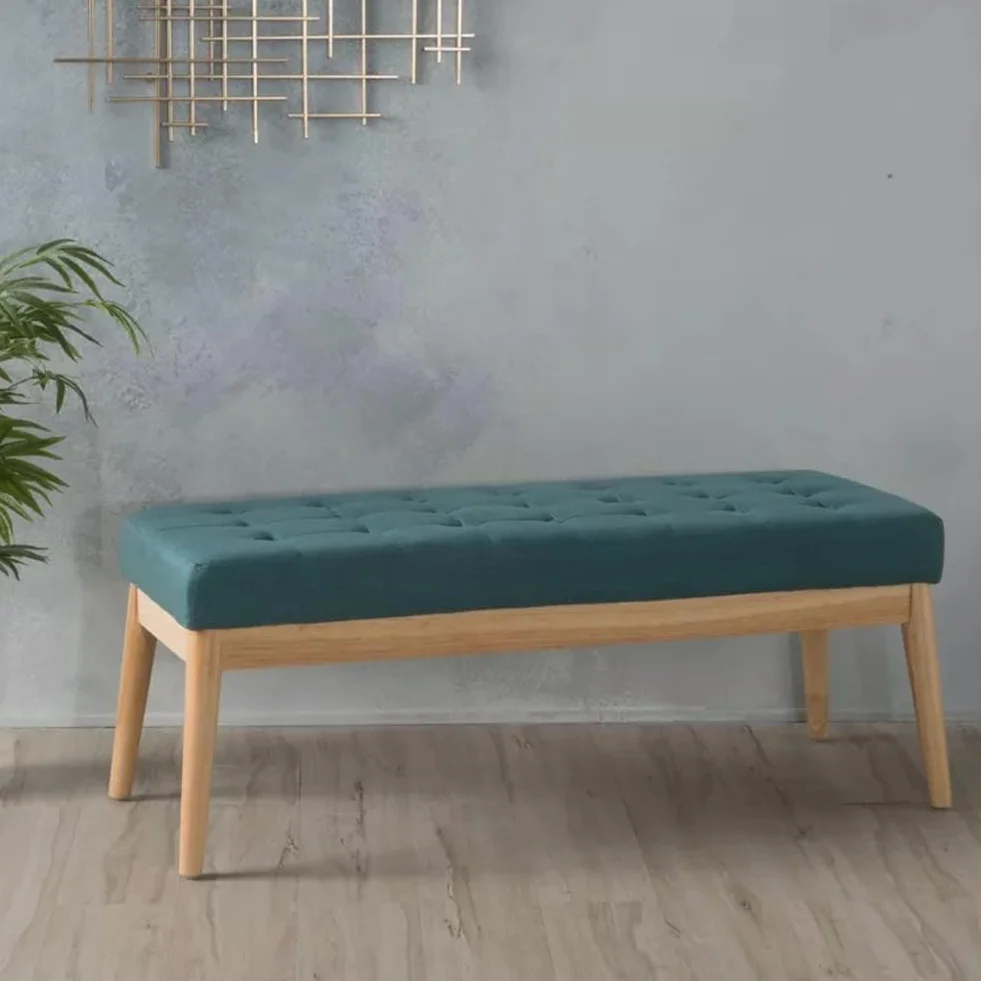 BAKAJI Panca Fondoletto in Tessuto con Struttura Legno, Cassapanca Pouf Camera da Letto, Ingresso, Ufficio, Cameretta, Soggiorno, Salotto, Panchina Ottomana Imbottitura Alta Densità (Verde)