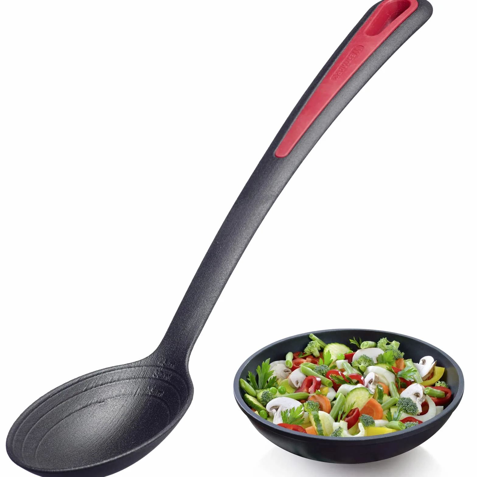 Westmark Gentle Plus 29612275 - Cucchiaio per verdure, resistente al calore fino a 270 °C / 518 °F, con testa extra profonda, scala interna: 15, 30 e 45 ml, in plastica, colore: Nero