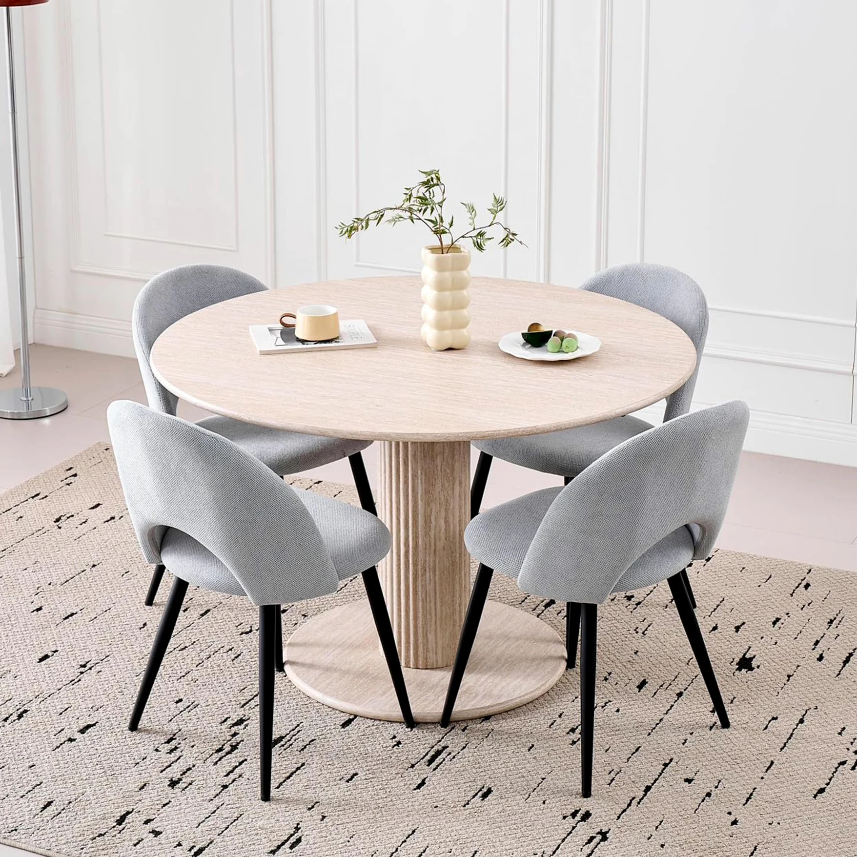 Set da Sala da Pranzo, Tavolo da Pranzo Rotondo Moderno con 4 Sedie da Pranzo, Piano del Tavolo in MDF e Seduta in Velluto per Cucina, Sala da Pranzo e Ristoranti (Grigio)