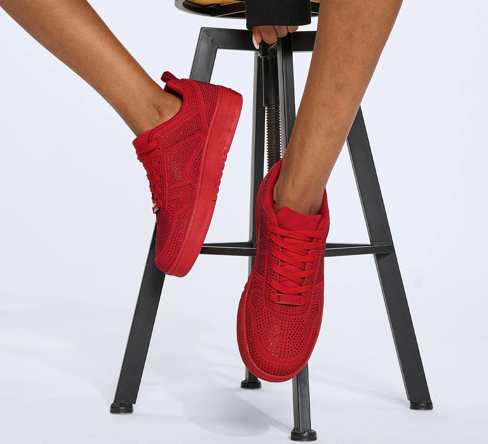 LUCKY STEP Sneakers Bianche in Pelle con Pietre Luccicanti