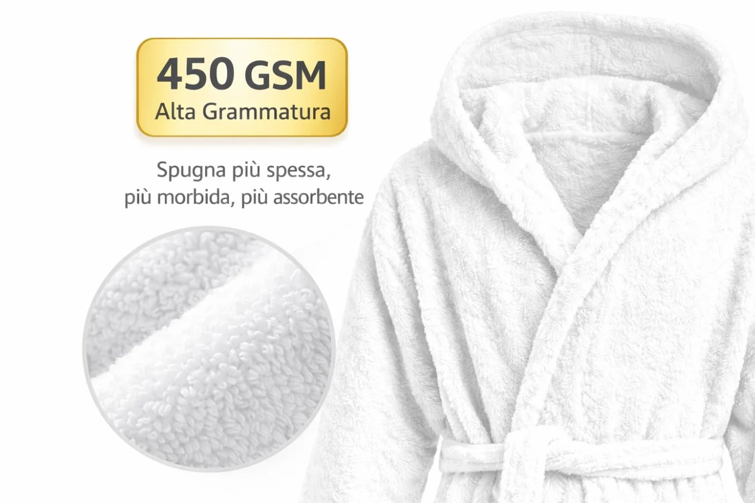 Accappatoio Bambino 100% Cotone 450 GSM Cappuccio Spugna Morbida Assorbente Bimbo Bambina 2-16 Anni