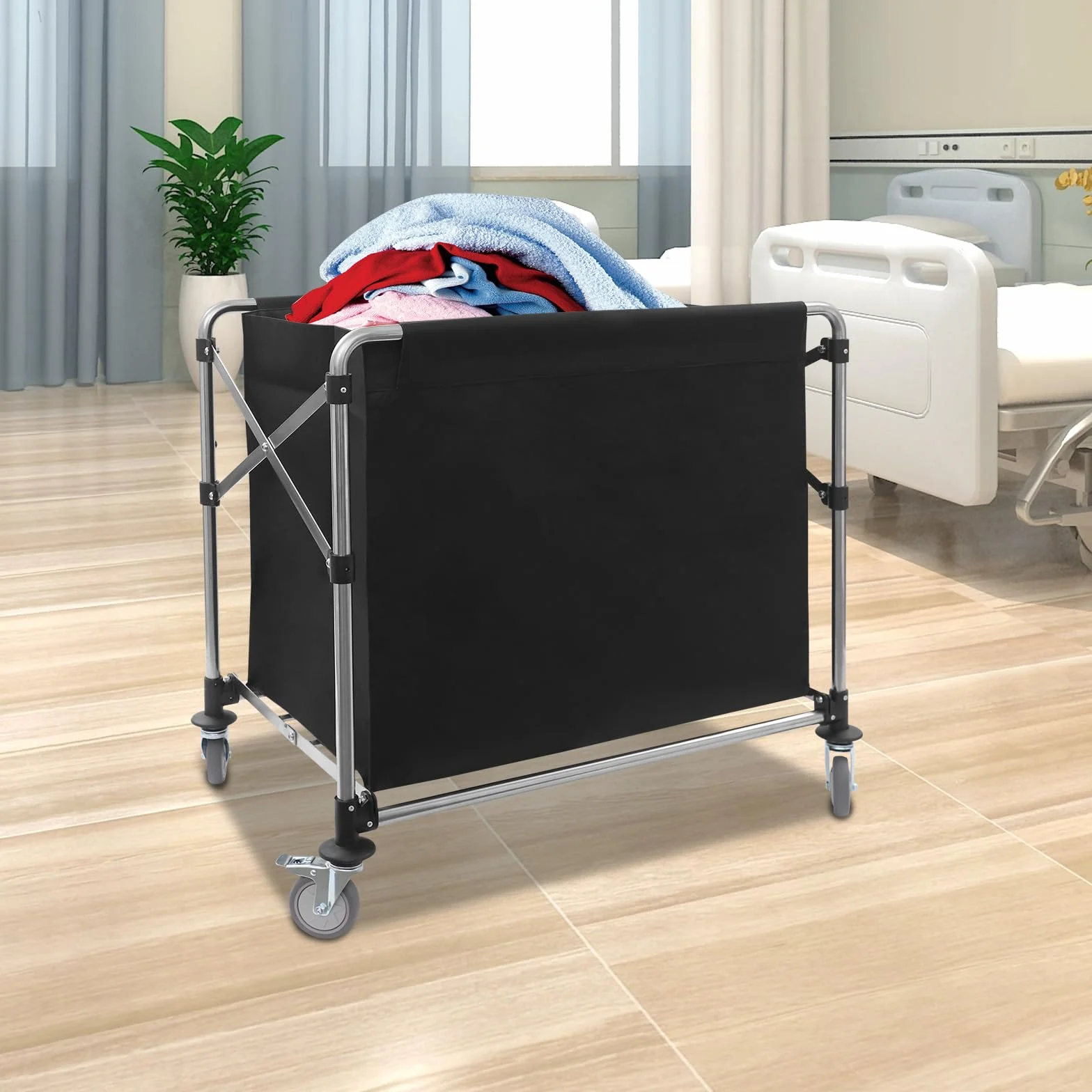 Carrello per la biancheria, con ruote, pieghevole, per la biancheria, per la casa, hotel, 90 x 60 x 88 cm