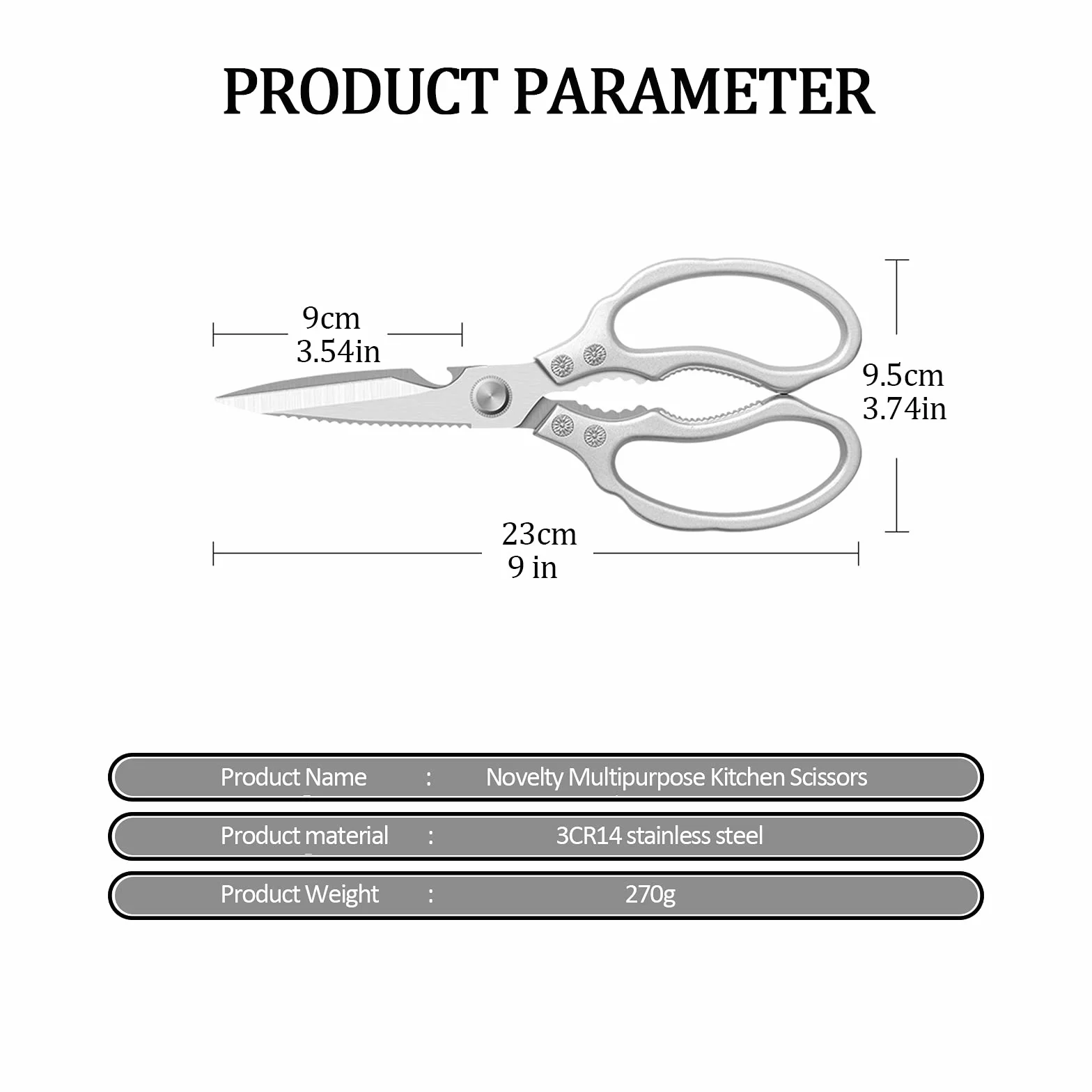Forbici da Cucina Resistenti,5 in 1 Trinciapollo Multifunzionali in Acciaio Inox,25cm Impugnatura Ergonomica e lame in titanio,per Casa Uso,Osso di Pollo,Carne,Verdura,Pollame,Pesce,Erbe,Noci,Argento
