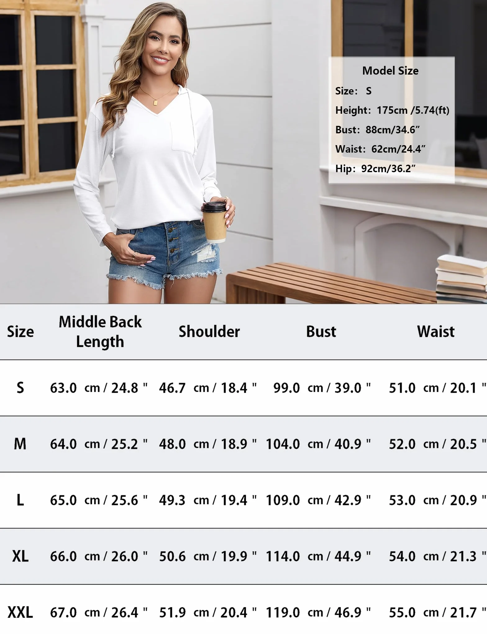 Aottori Felpa Donna con Cappuccio Maniche Lunghe Maglia Scollo a V Elegante Leggera Maglietta Larga Tshirt Basic Sciolto Pullover Tinta Unita Casual Top