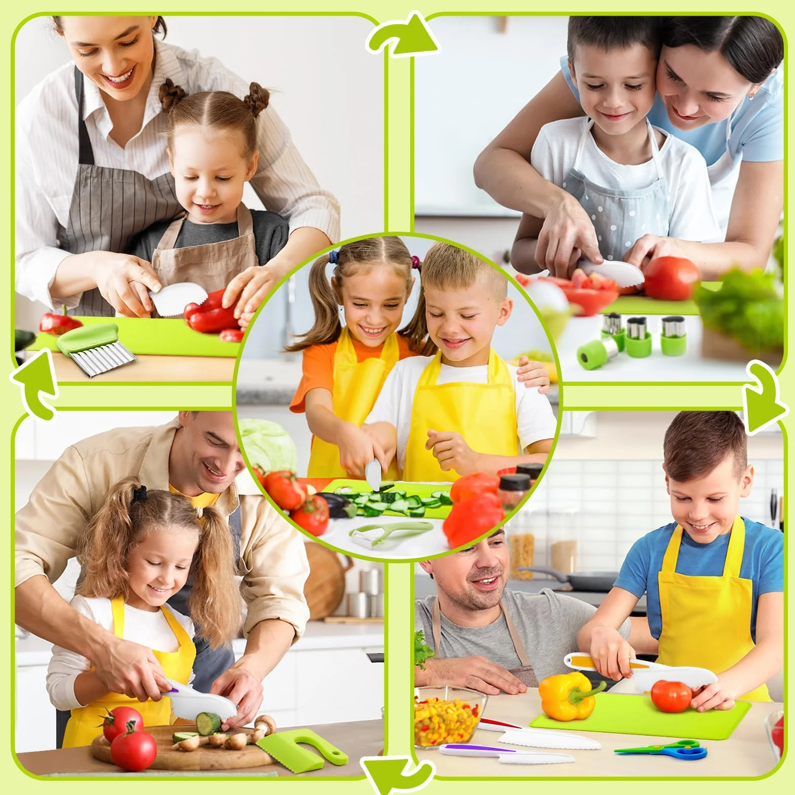 Set di coltelli per bambini, set di coltelli di sicurezza da cucina per bambini da 28 pezzi, set di coltelli per bambini con coltello per pomodori, taglierino, coltello di plastica, pelapatate