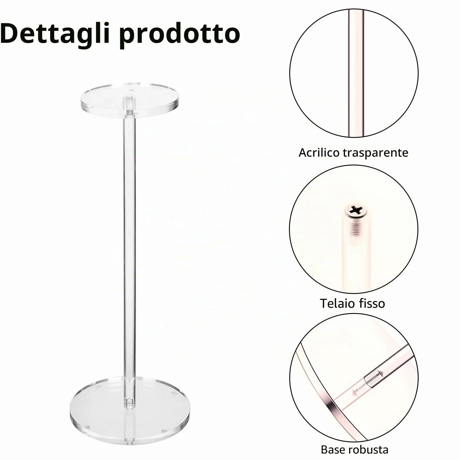 Espositore per cappelli in acrilico trasparente da 12 pollici per esposizione, espositore per cappelli con base rotonda