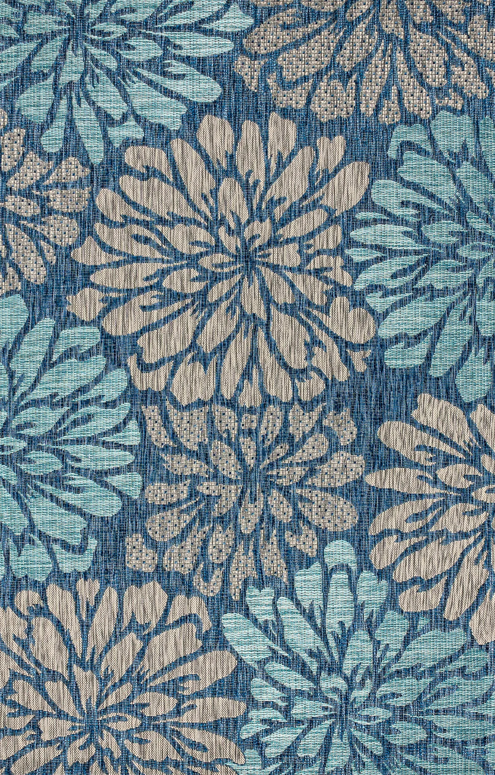 JONATHAN Y SMB110C-8 Zinnia moderno moderno tessitura floreale tessitura di area esterna interna, bohémien, costiero, mediterraneo, cortile, patio, non spargimento, blu navy/aqua, 240 cm X 300 cm