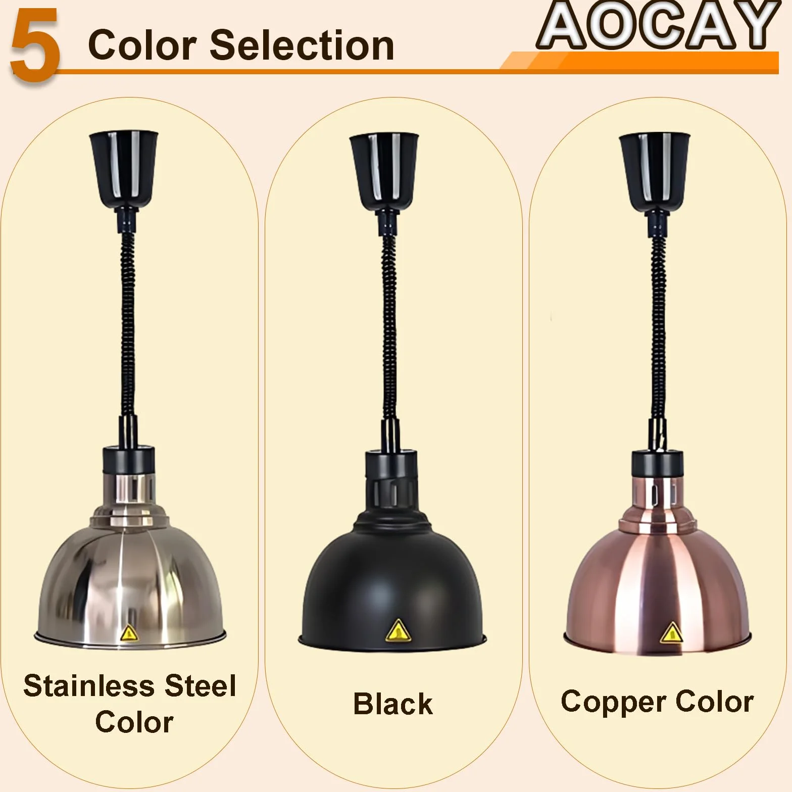 Lampada Riscaldante per Alimenti, Sospeso Lampade Scaldavivande Cucina 19 cm/25 cm, Lampade Riscaldanti per Cucina, Ristoranti, Hotel a Buffet 60-180cm Altezza Regolabile(Nero-25cm, 3 Pezzi)