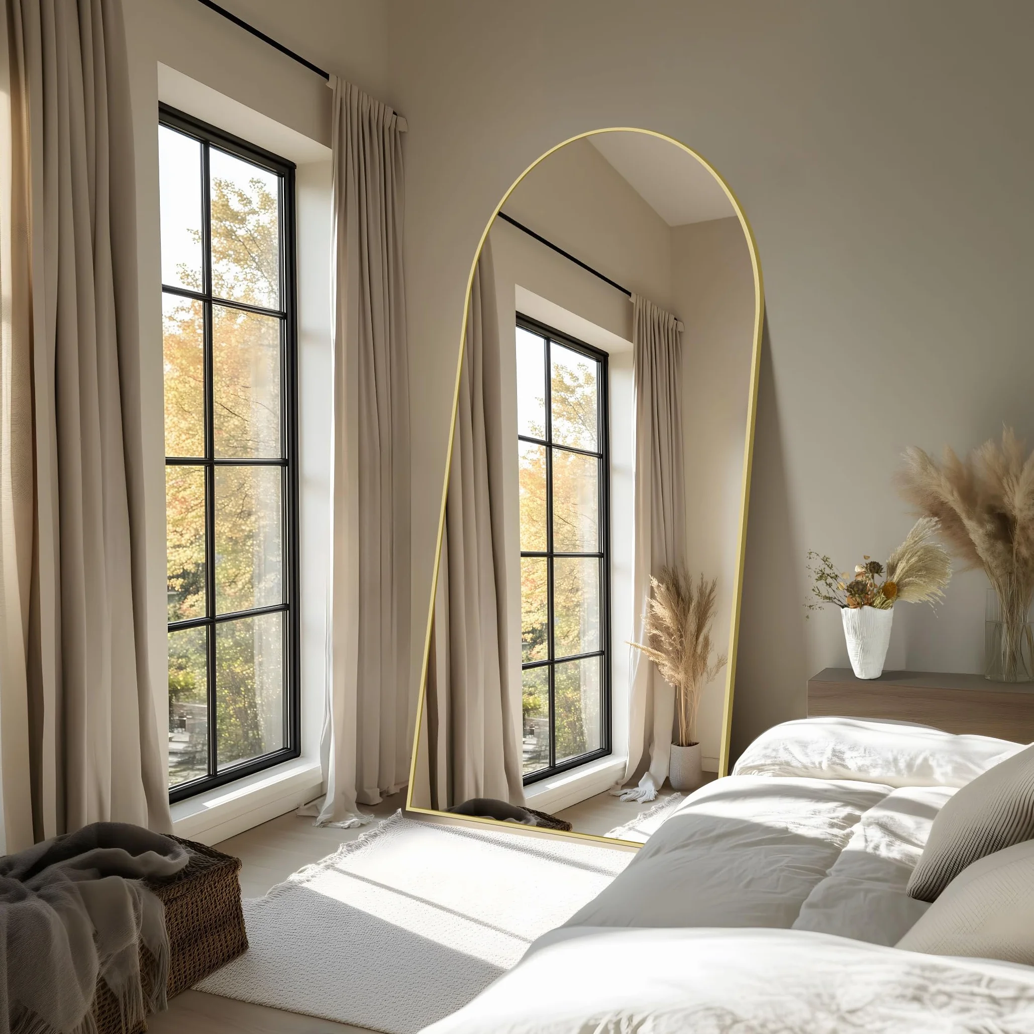NASSYOU Specchio da Terra, 192 x 85 cm Specchio ad Arco con Cornice in Alluminio Oro per Bagno, Camera da Letto, Ingresso e Corridoio