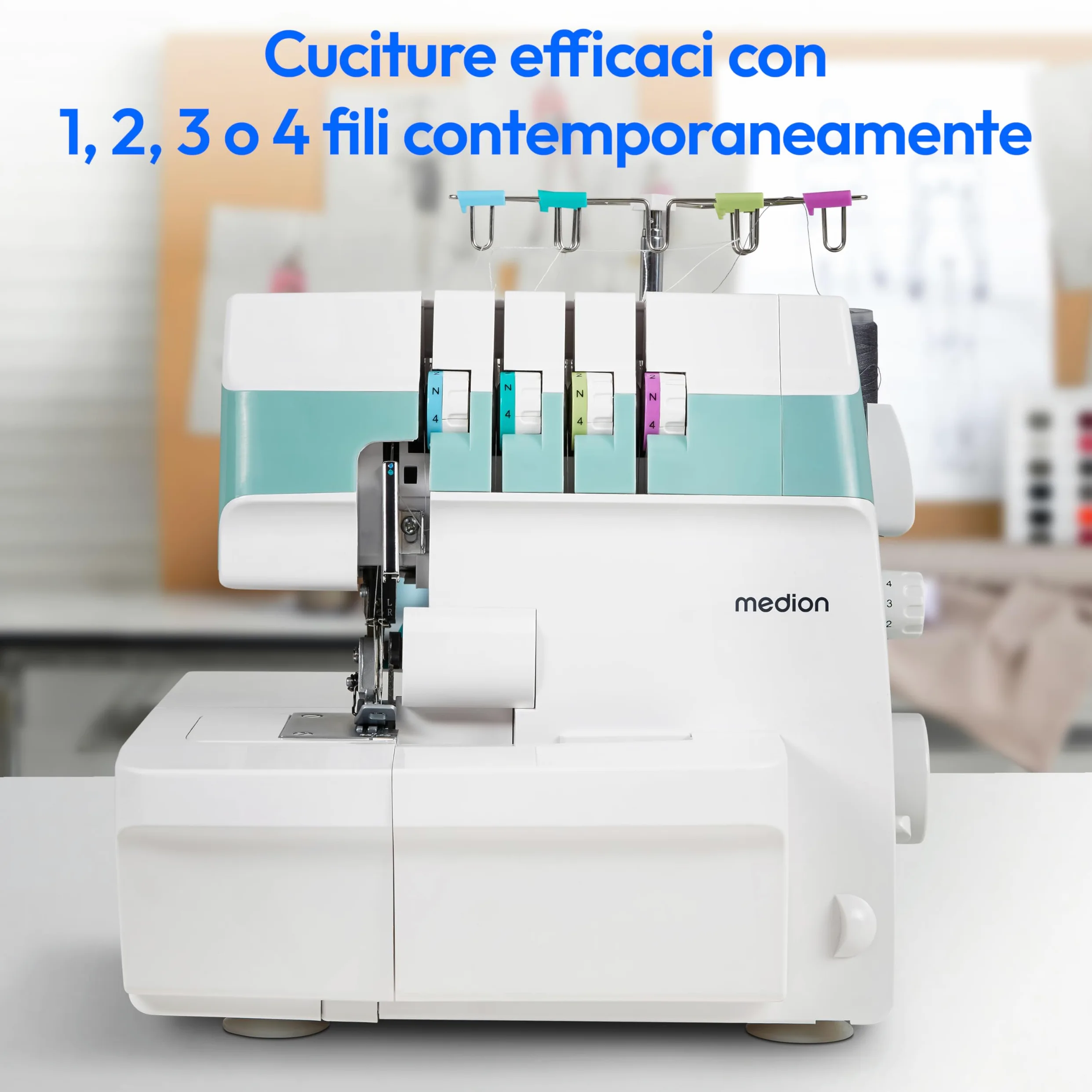 MEDION Macchina per cucire SO90 (elettrica, 90 watt, luce LED, taglio a una passata, numerosi accessori, MD19169) turchese
