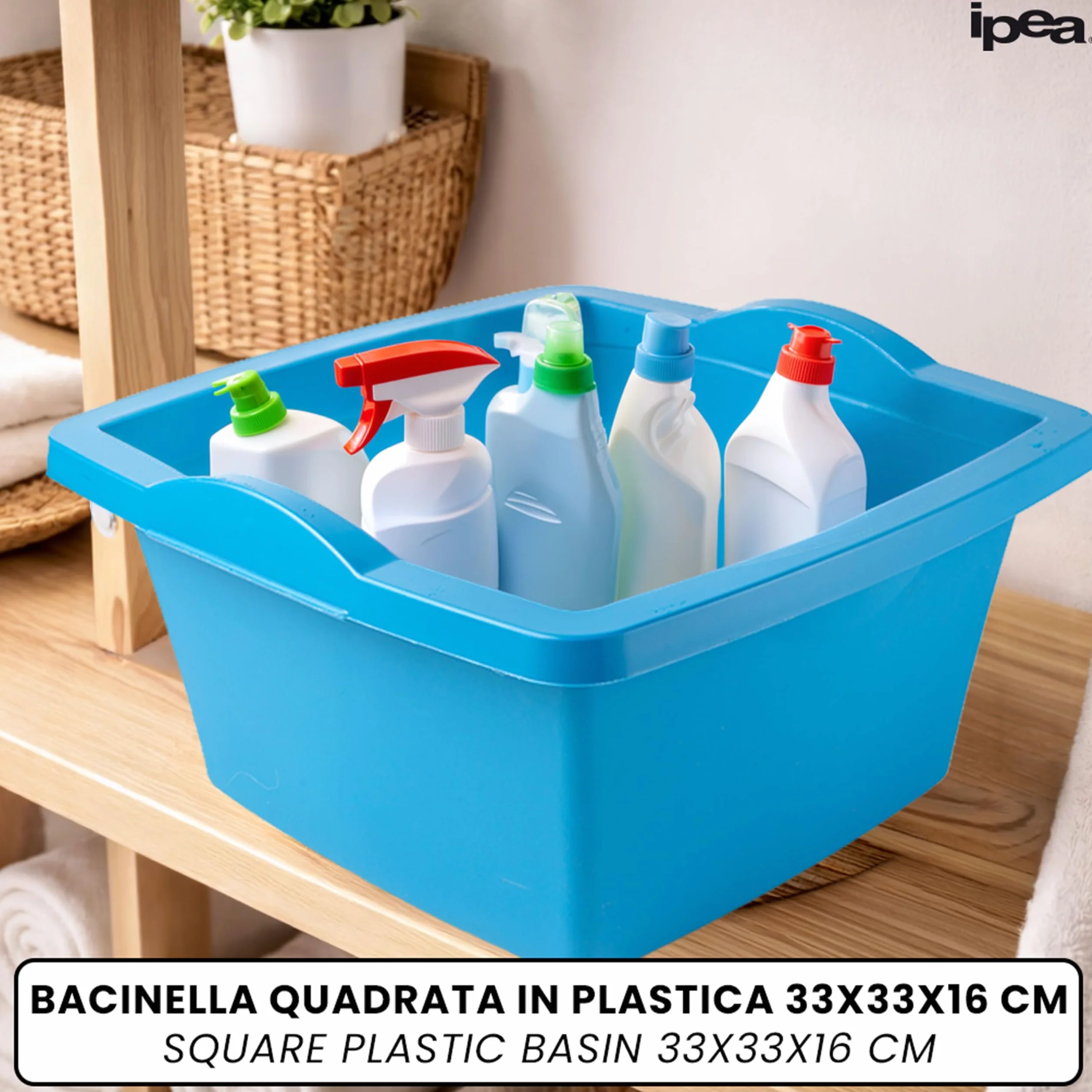 Bacinella in Plastica Quadrata Multiuso 7L - SUPER SOLIDA - Made in Italy - 33 x 33 x 16 cm - Vaschetta per Lavare Casa, Vesititi, Bucato, Piatti - Bacinella in Plastica Dura - Uso Interno ed Esterno