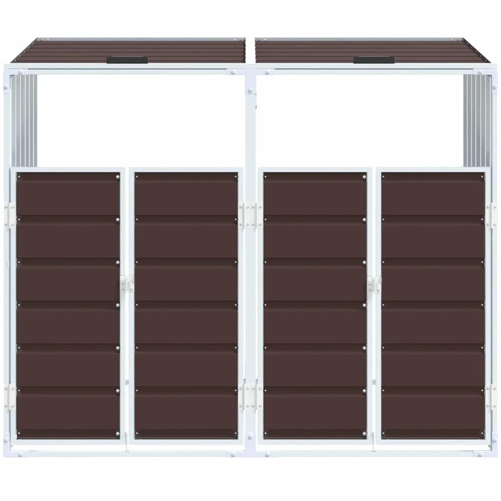 Copribidoni Spazzatura Esterno, Copribidone con Ruote, Bidoni Differenziata Esterno, Copri bidoni Spazzatura, per 2 Bidoni in Acciaio Marrone 144x81x113cm