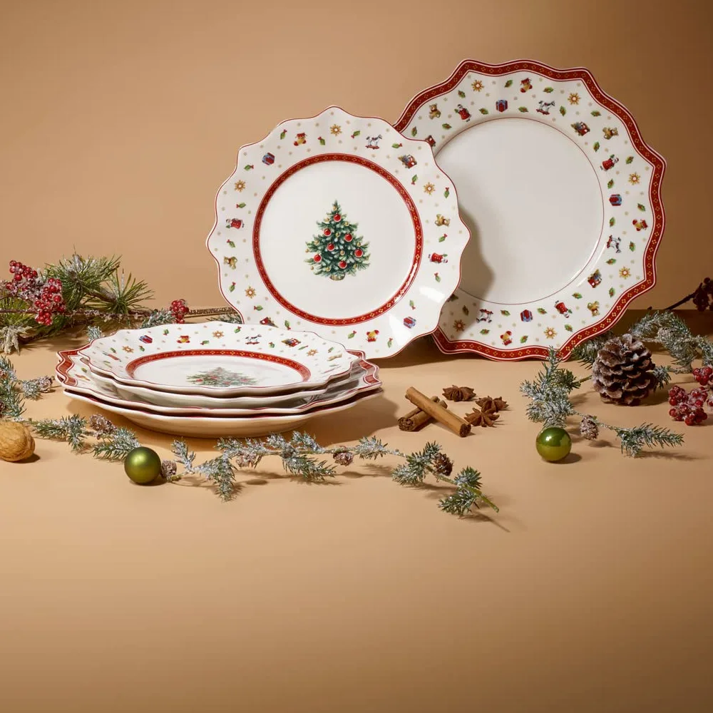 Villeroy & Boch - Toy's Delight Dinner Set 8 Pezzo Rosso,Bianco, Adatto per Microonde, Piatto Ceramica Natale, Decorazione Natalizie, Set di Stoviglie, Servizio, Porcellana Premium