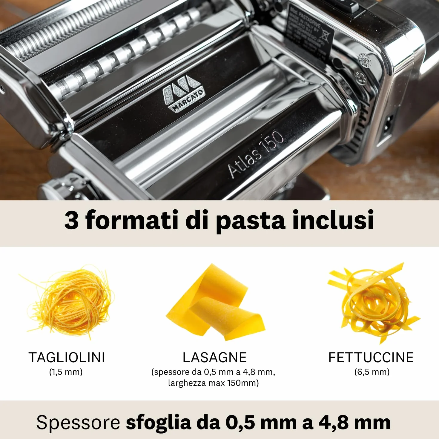 Marcato Atlasmotor Macchina Pasta 100 W Alluminio Acciaio Cromato Linea Basic