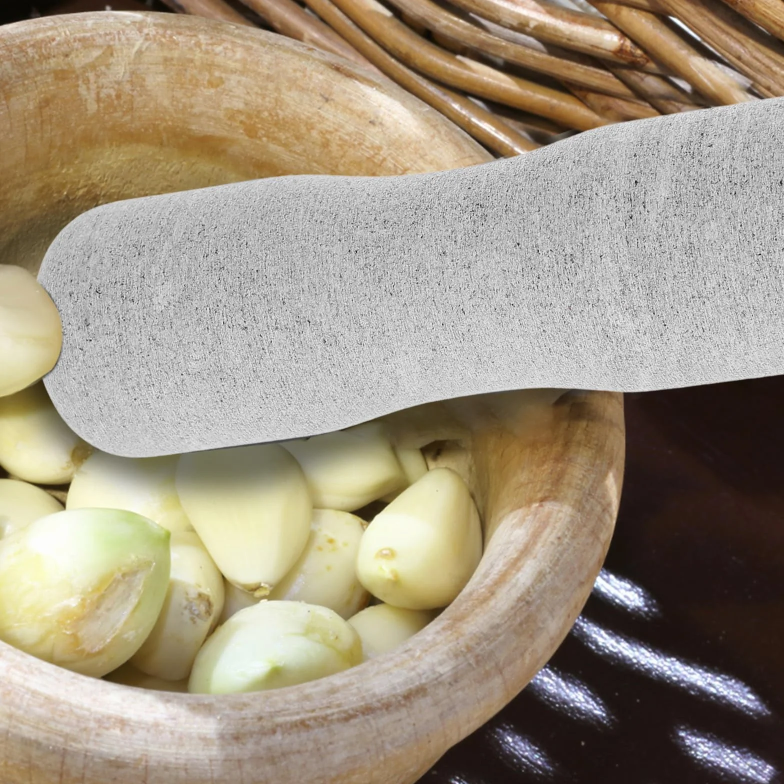 Pestello in Pietra per Aglio e Cucina, Bastone Cilindrico Rotondo, Design Liscio