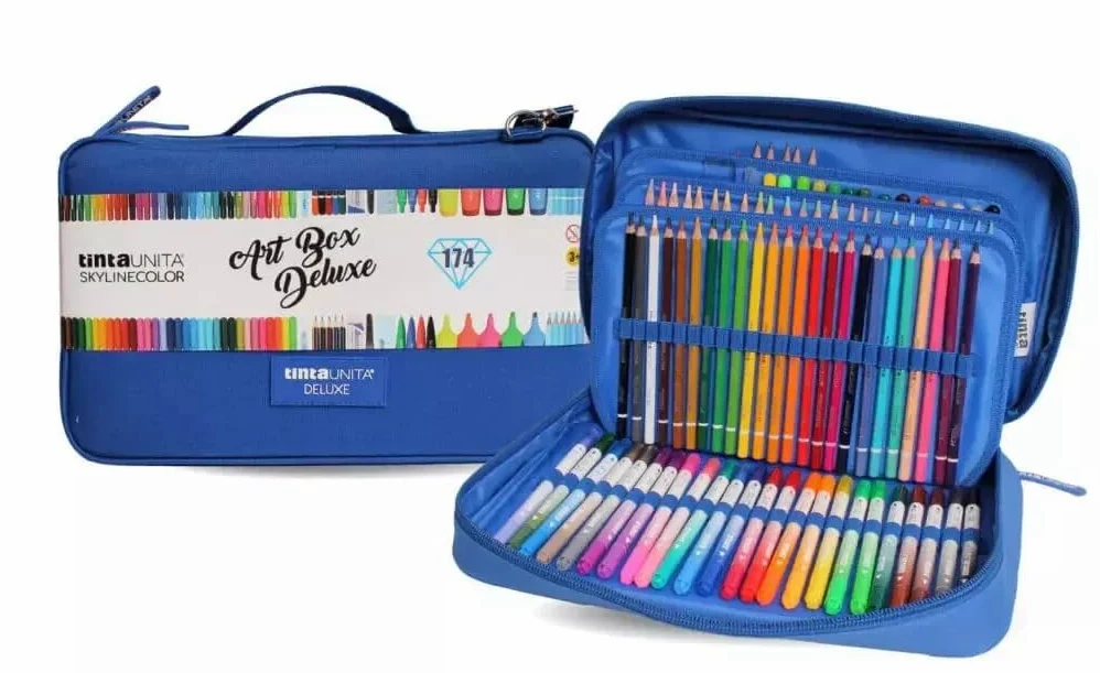 tinta unita Art Box Deluxe SKYLINECOLOR valigetta 174 pz: 24 pastelli acquerellabili - 72 pastelli - 24 brush bipunta - 36 pennarelli - 5 evidenziatori - 4 penne i'm - disponibile Nero o Rosa (Rosa)