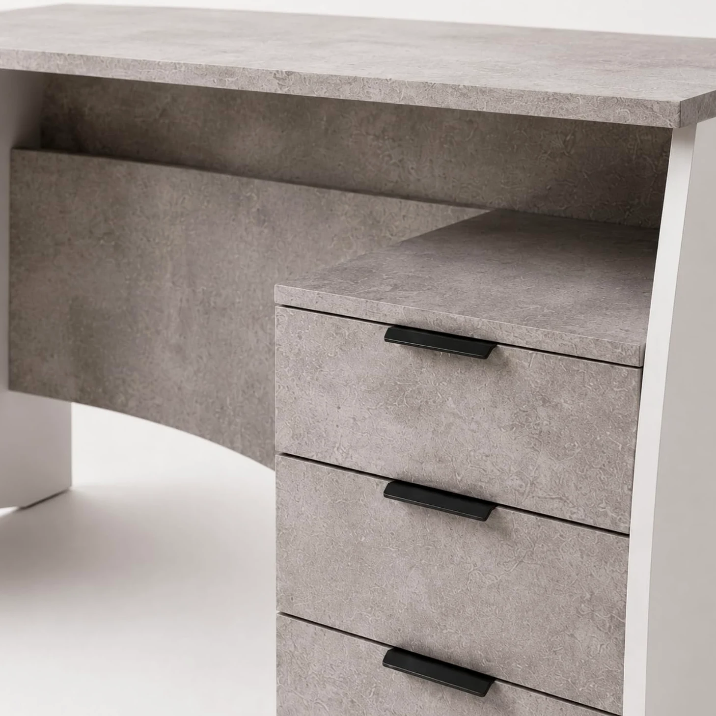 Arreditaly Scrivania con 3 Cassetti Bliss Scrittoio da Studio o Ufficio Mobile Desk da Soggiorno Sala da Pranzo 136 x 74 x 67 cm Colore Bianco E Grigio Cemento