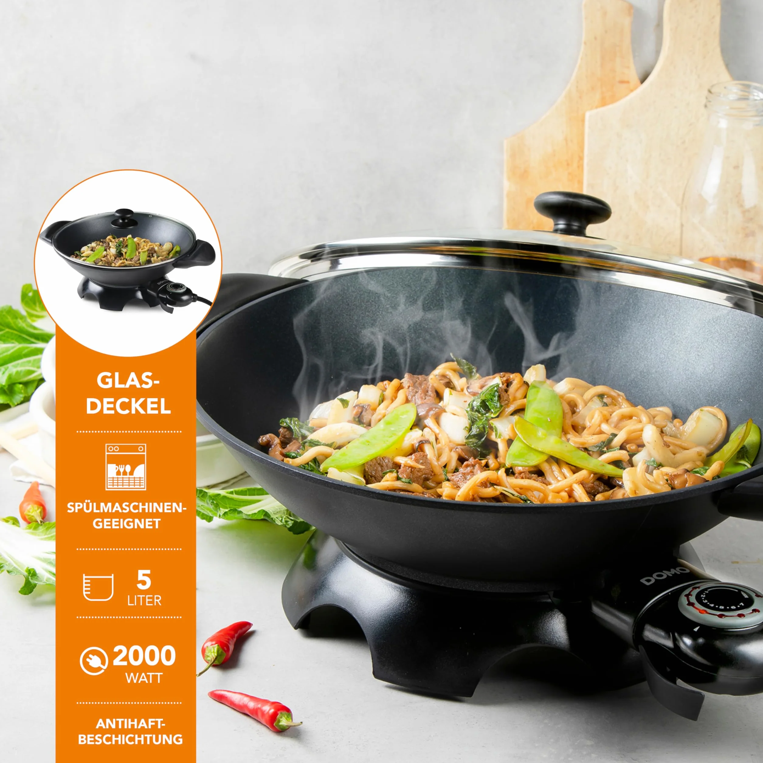 DOMO DO8708W Wok Elettrico Nero