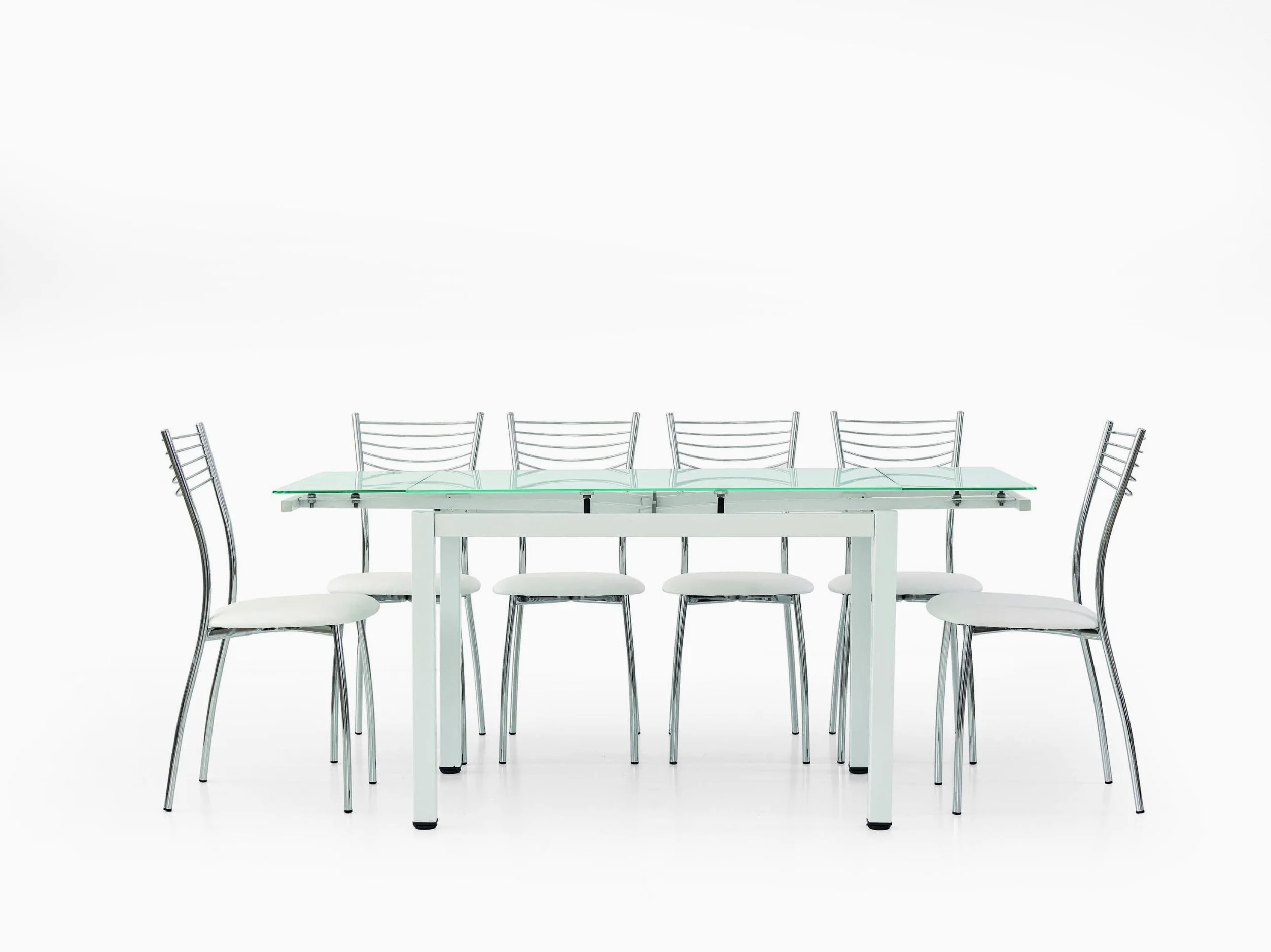 KONTE.DESIGN Tavolo RAPALLO allungabile in vetro bianco opaco e base metallo bianco, 110x70x76 cm