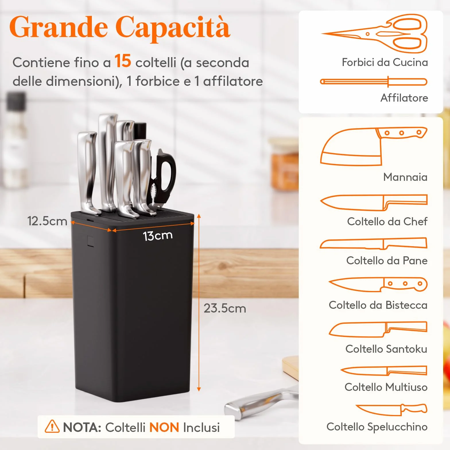 Lifewit Portacoltelli Universale per Fino a 15 Coltelli con Fessura Forbici e Affilacoltelli, Nero