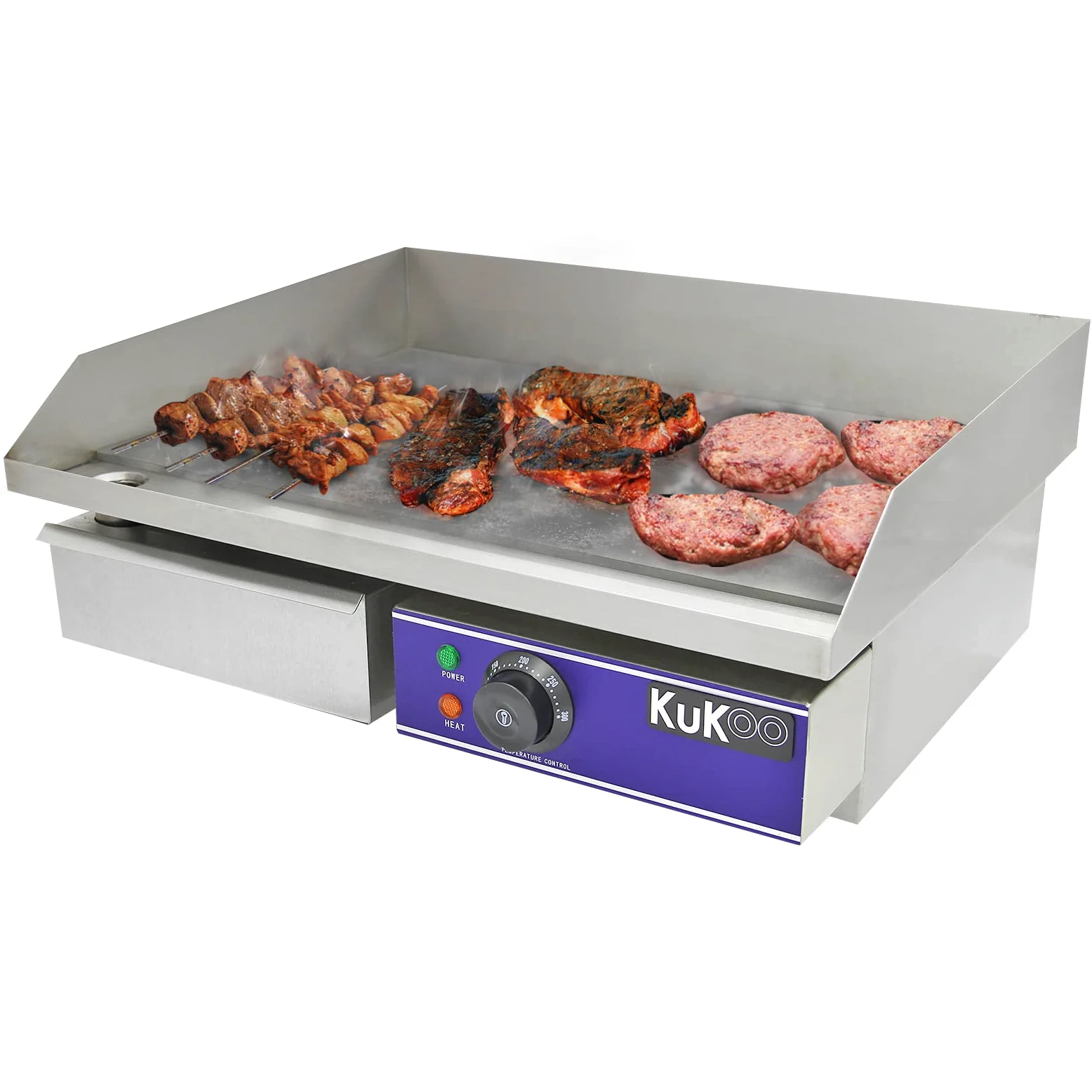 Kukoo - Piastra Elettrica da Cucina in Acciaio Inossidabile Griglia Professionale Liscia Bistecchiera da Bar Ristorante - 50cm