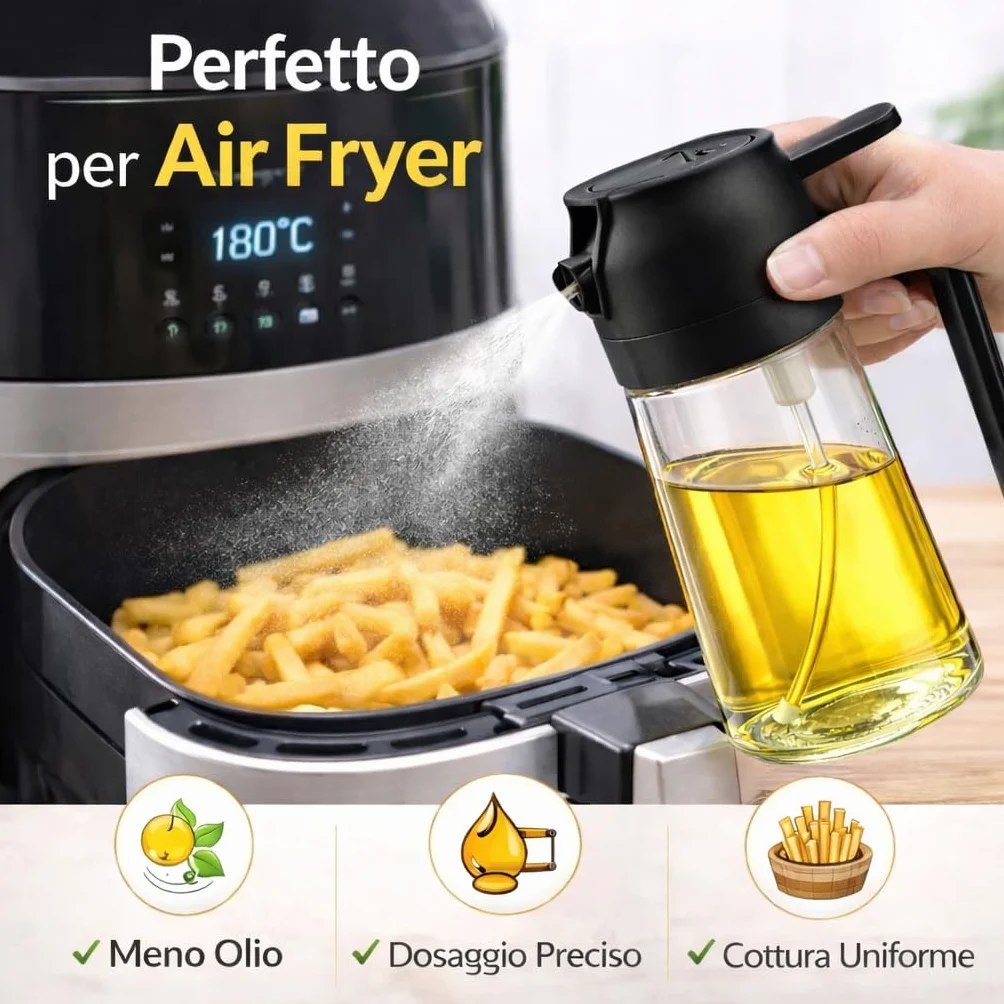 Spruzzino Olio Vetro 470 ml Cucina – Spray Dosatore Olio e Aceto Nebulizzazione Fine Antispreco
