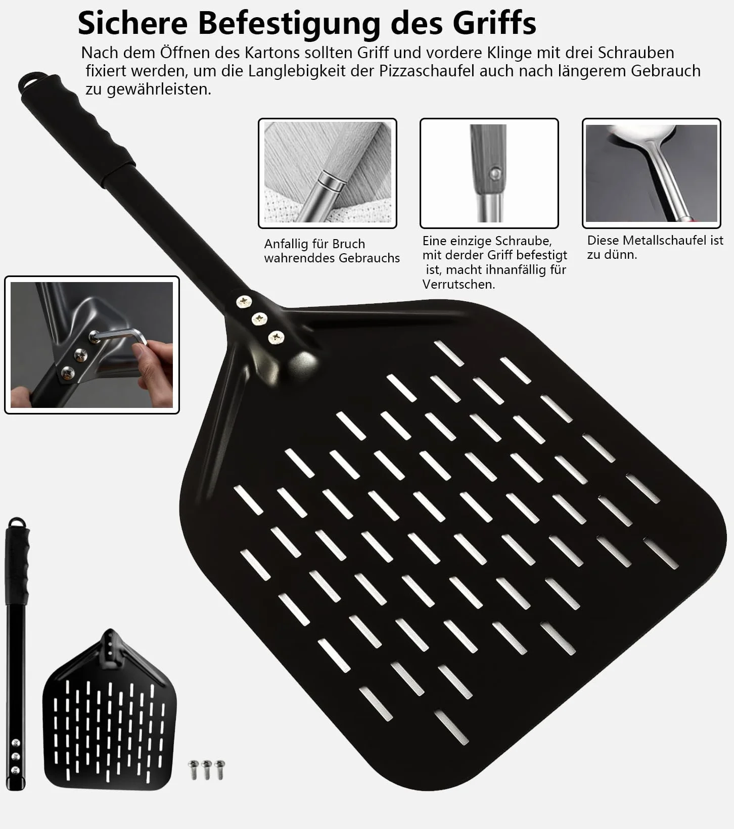 Pala perforata per pizza in alluminio anodizzato 7x12 pollici con impugnatura rimovibile