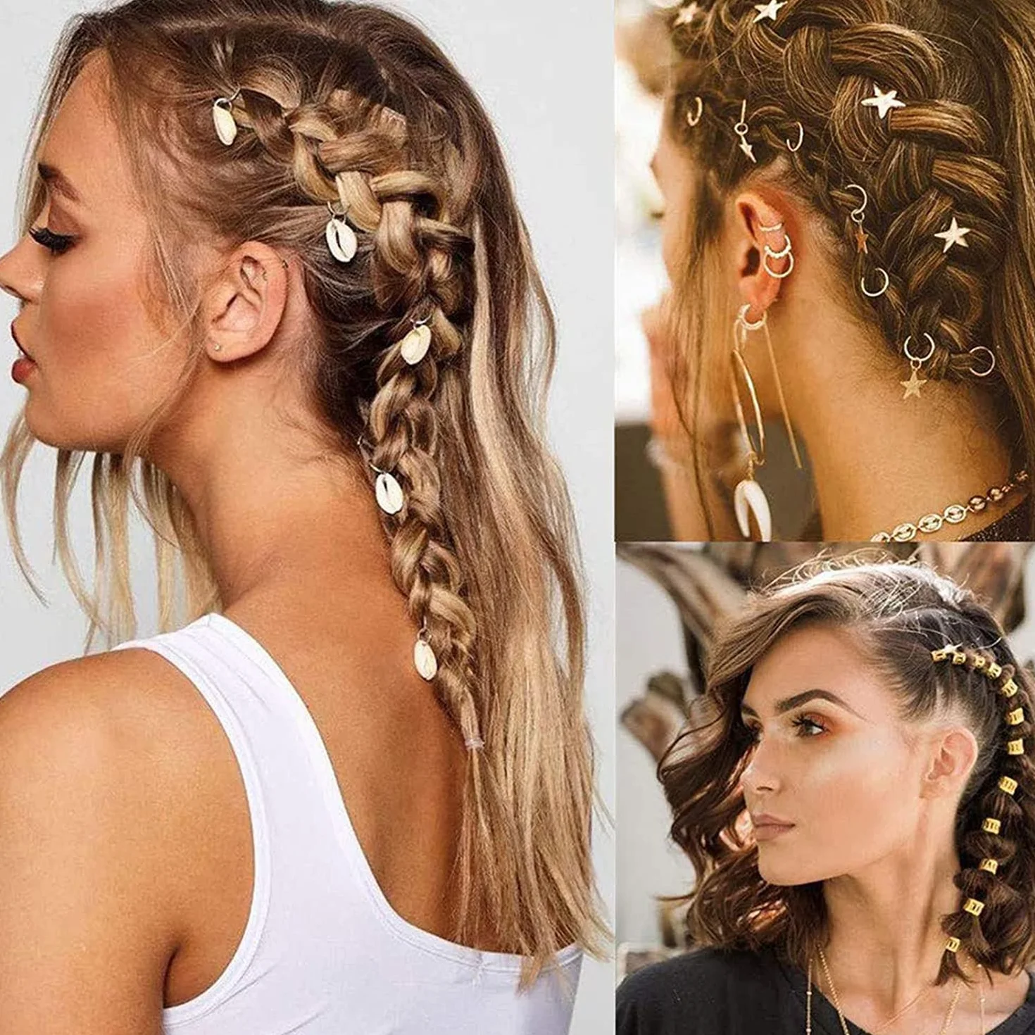 ZOCONE Anelli Capelli Trecce Alluminio Perline Dreadlocks Accessori Donna Ragazza Oro Argento