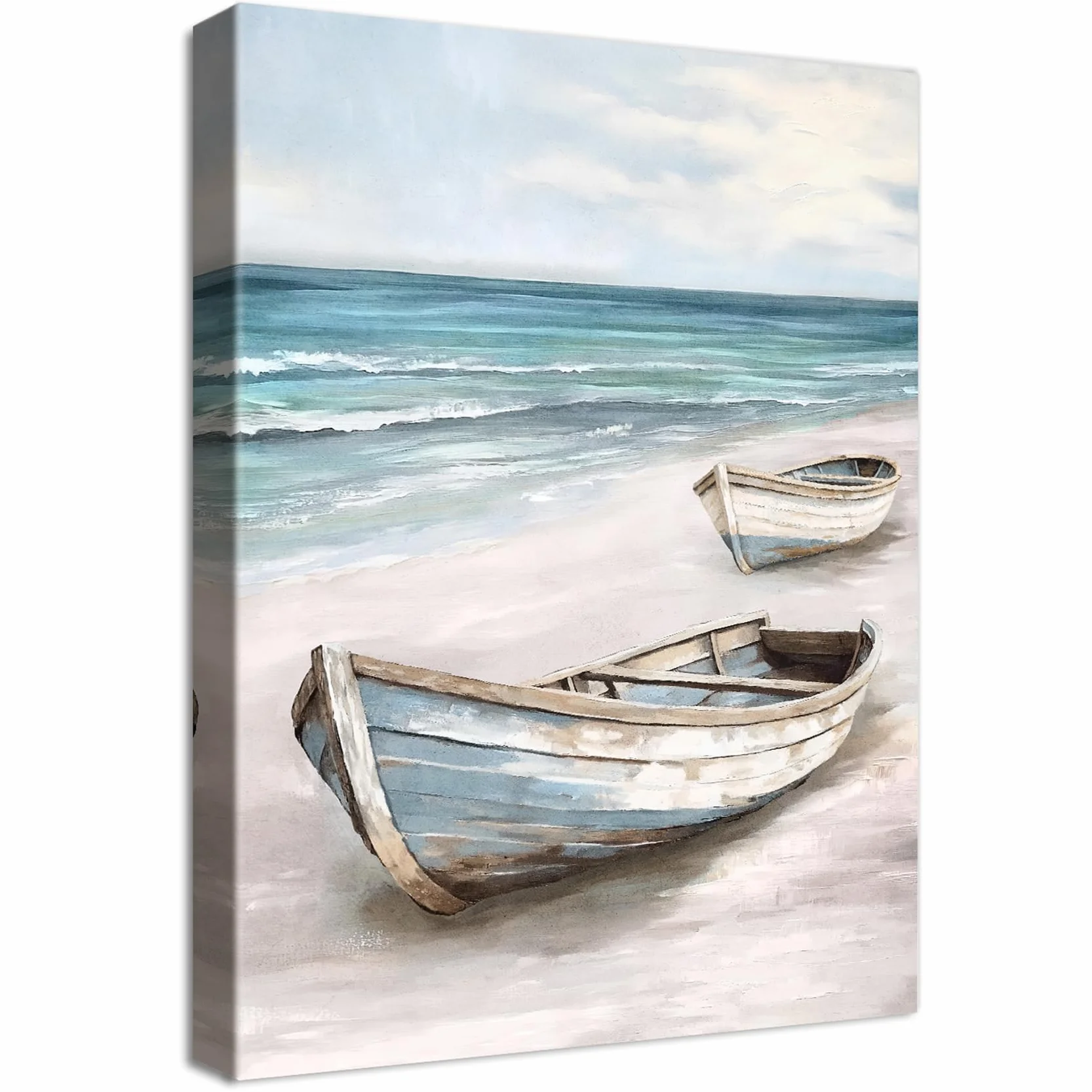 Barca Blu Bianco Mare Quadri Moderni Stampa su Tela Cornice Spiaggia Costiera Pittura Quadretti Parete 30x40cm