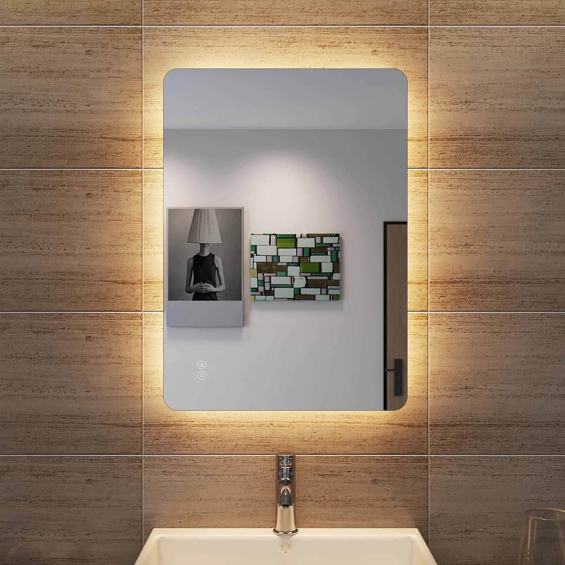 SONNI Specchio da Bagno Illuminato a LED, Specchio da Parete da Bagno 70 x 50cm Moderno, Bianco Freddo Impermeabile IP44 a Risparmio Energetico