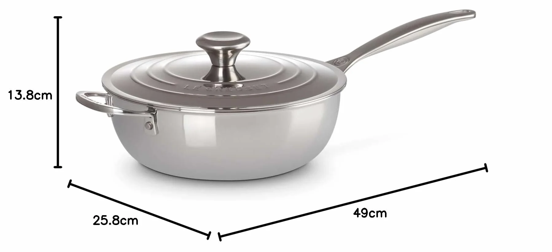 LE CREUSET Padella Dello Chef con Maniglia e Coperchio in Acciaio Inox, Interno Antiaderente, Diametro 24 cm, 96601424001700