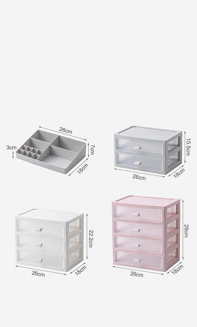 Mini organizer per cassetti portaoggetti in plastica rosa, per scrivania, bagno, ufficio, multifunzione, con cassetti impilabili per accessori da trucco, design compatto ed elegante, 26 x 18 x 29 cm