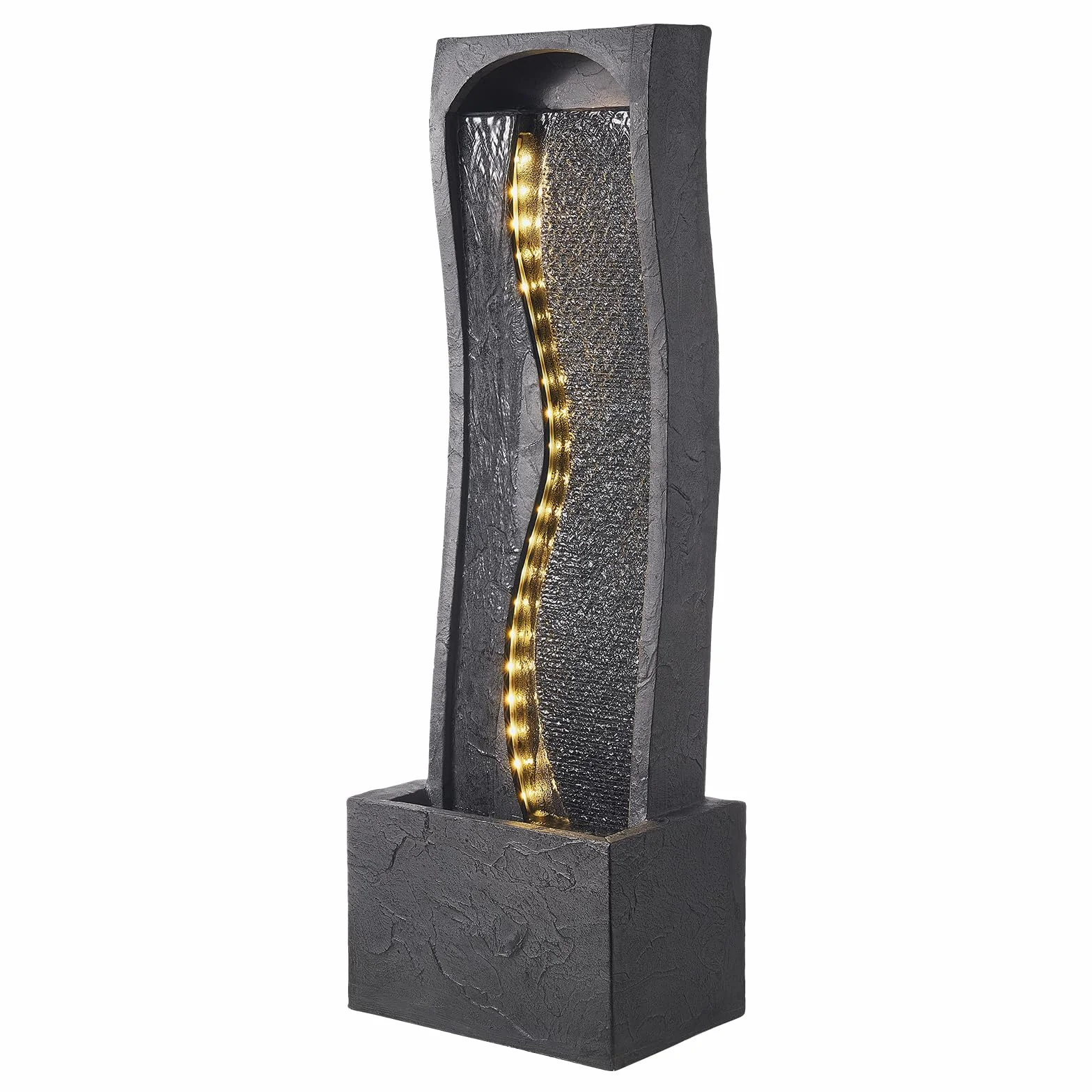 VEVOR Fontana da Esterno, Fontana e Cascata da 340 x 220 x 980 mm, Fontane a 1 Livello con Base in Pietra da Pavimento con Luce LED e Pompa, per Esterni, Interni, Giardino, Casa, Patio e Cortile