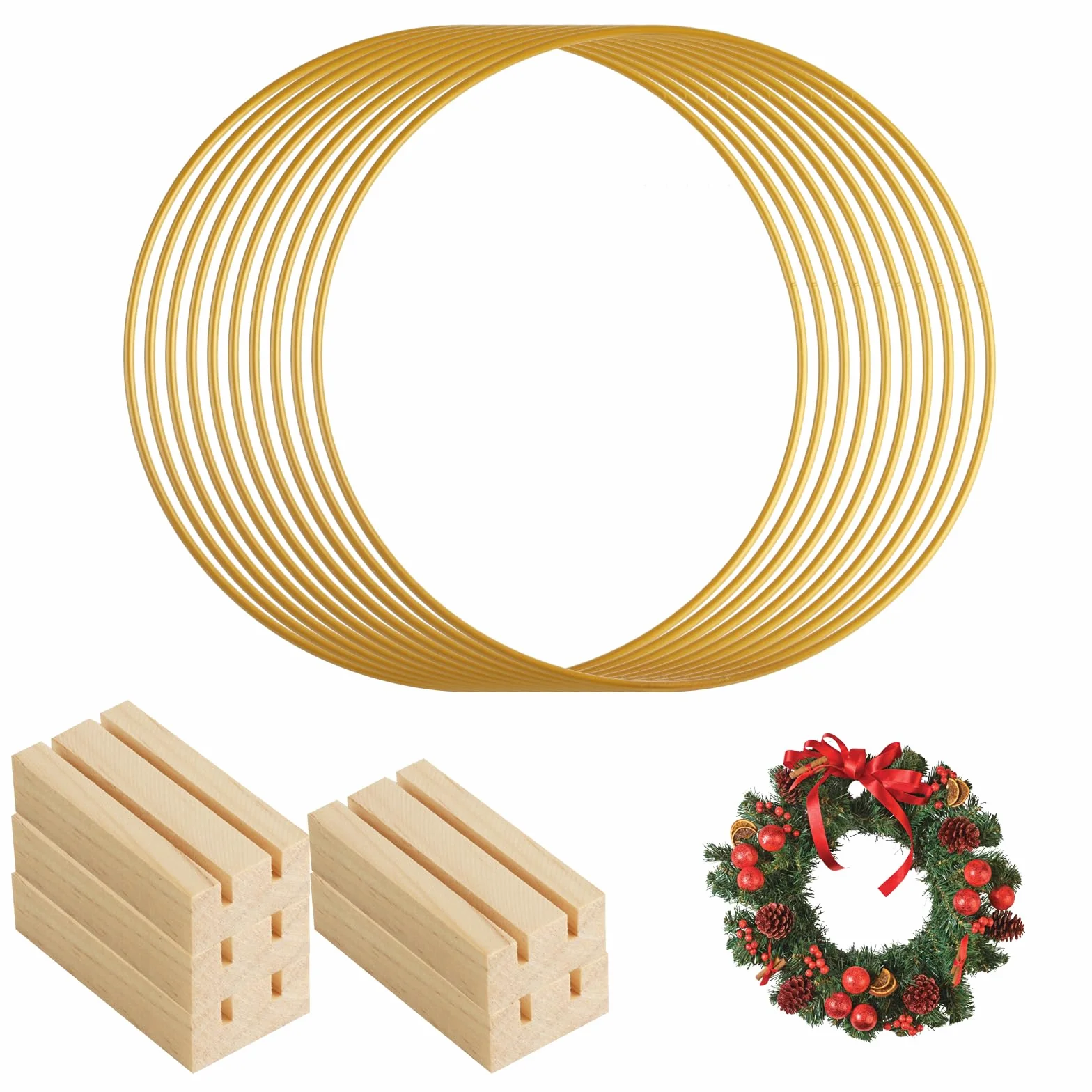 Anelli acchiappasogni dorati 20 cm metallo con supporto legno per decorazione macramè ghirlande matrimonio