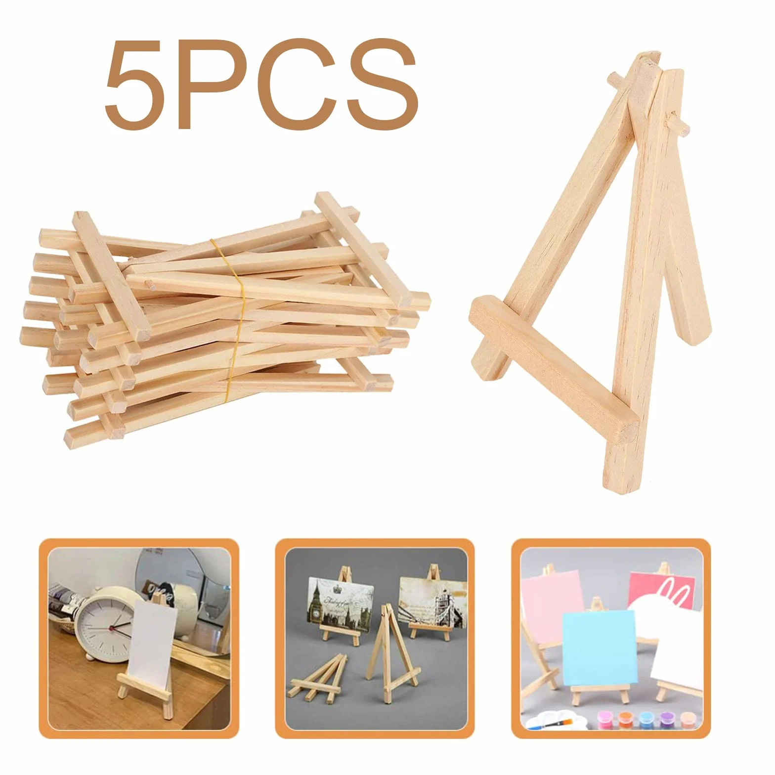 Mini drewniany stojak składany 5 sztuk trójkątny do ekspozycji kart i sztuki